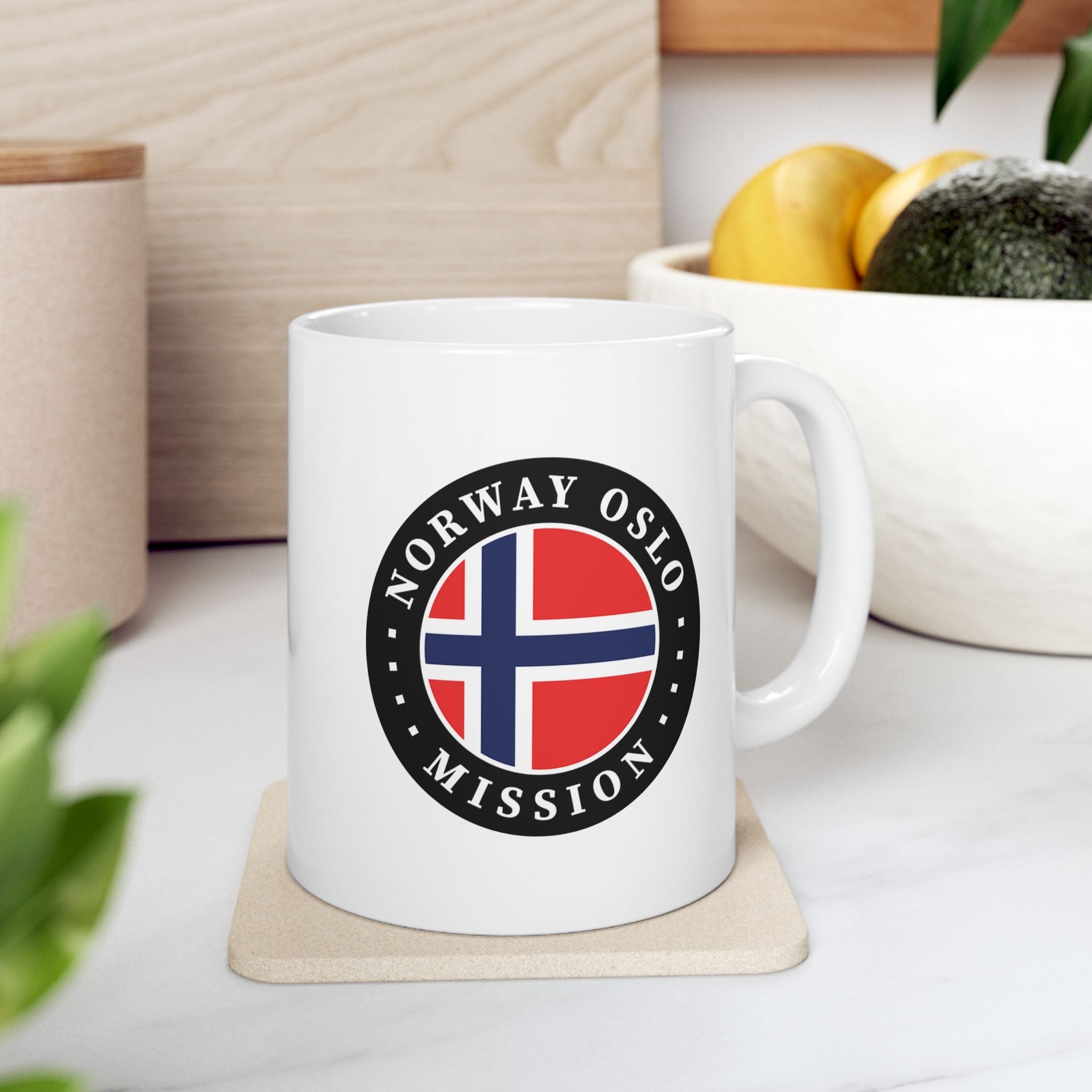Norway Oslo Mission Circular Flag White Ceramic Mug - Latter-Day Saint LDS Missionary Gift - Book of Mormon
