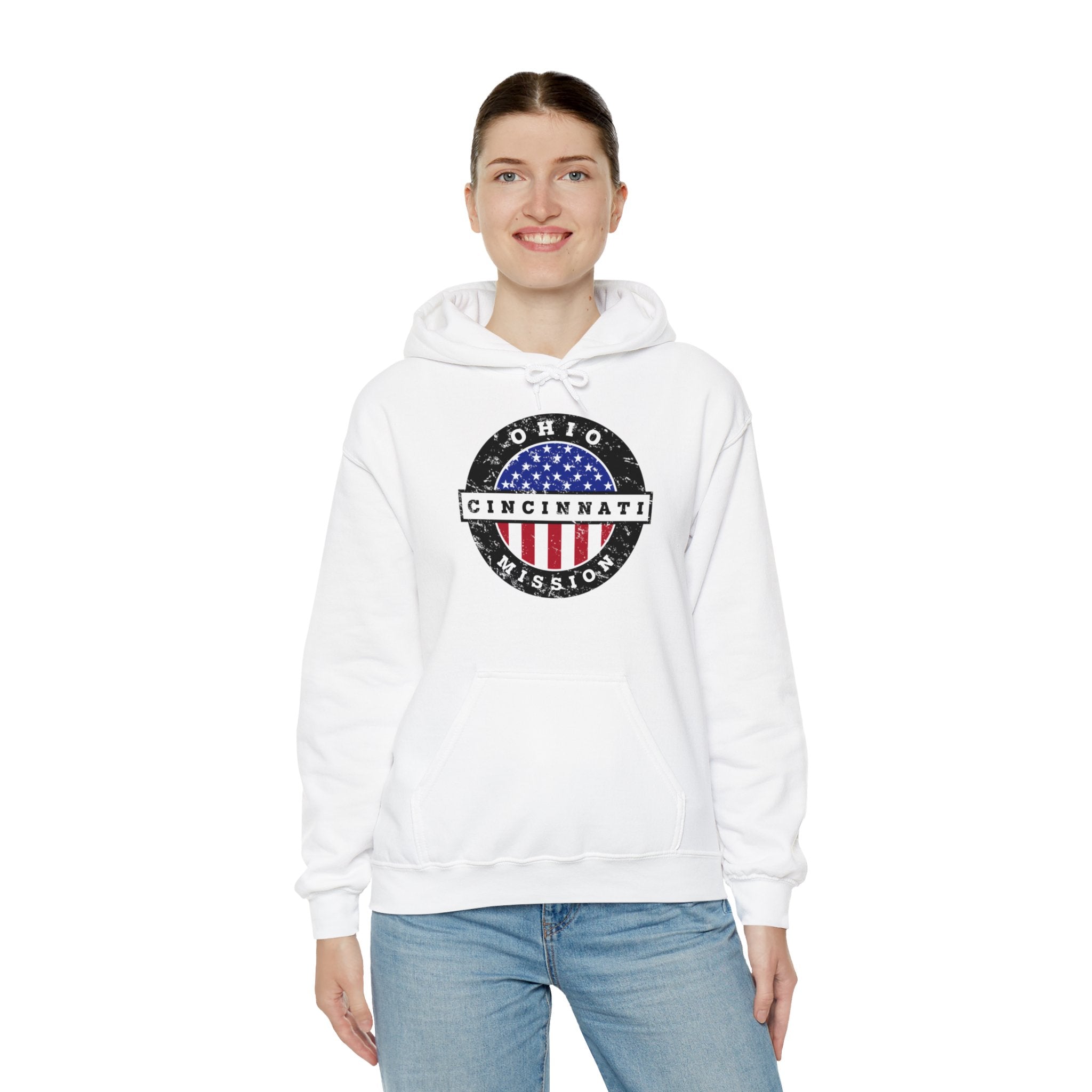 Ohio Cincinnati Mission Circular USA Flag Hoodie - Latter-Day Saint LDS Missionary Gift - Book of Mormon