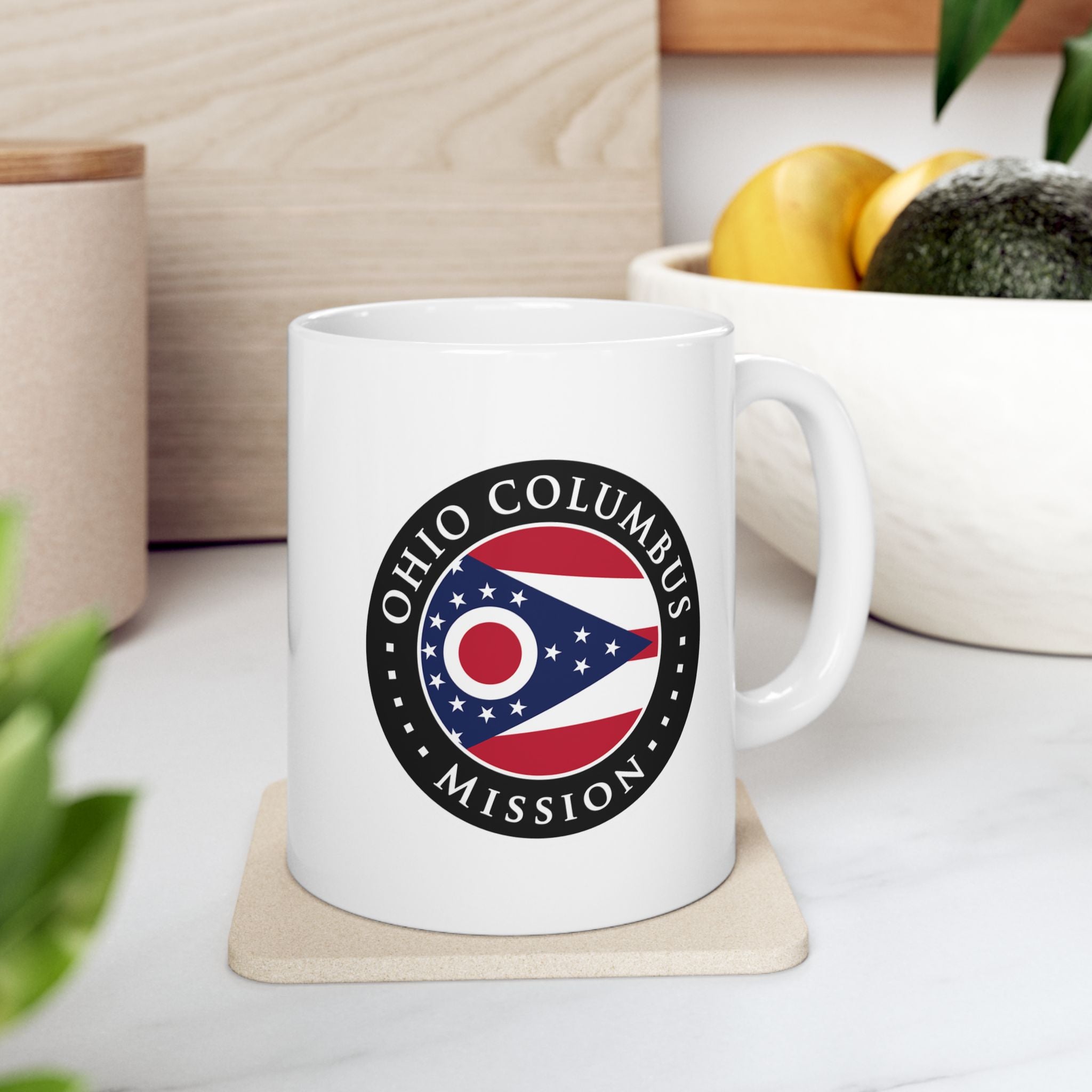 Ohio Columbus Mission State Flag Logo Ceramic Mug White - Mission Wishlist - LDS Missionary Gift Store