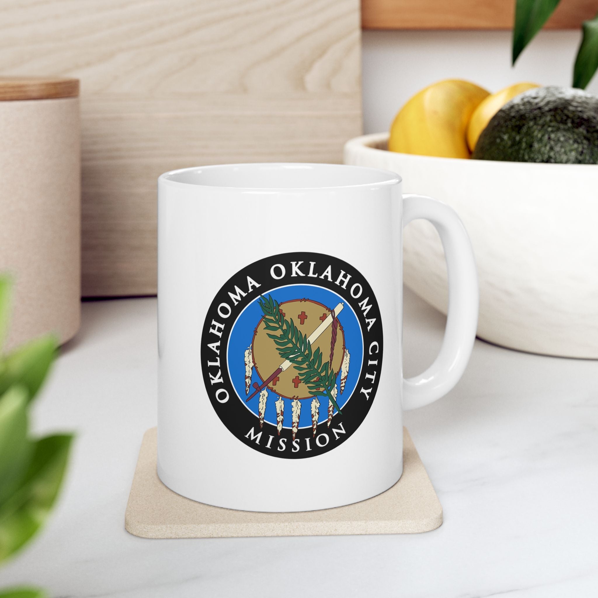 Oklahoma Oklahoma City Mission State Flag Logo Ceramic Mug White Name - Mission Wishlist - LDS Missionary Gift Store