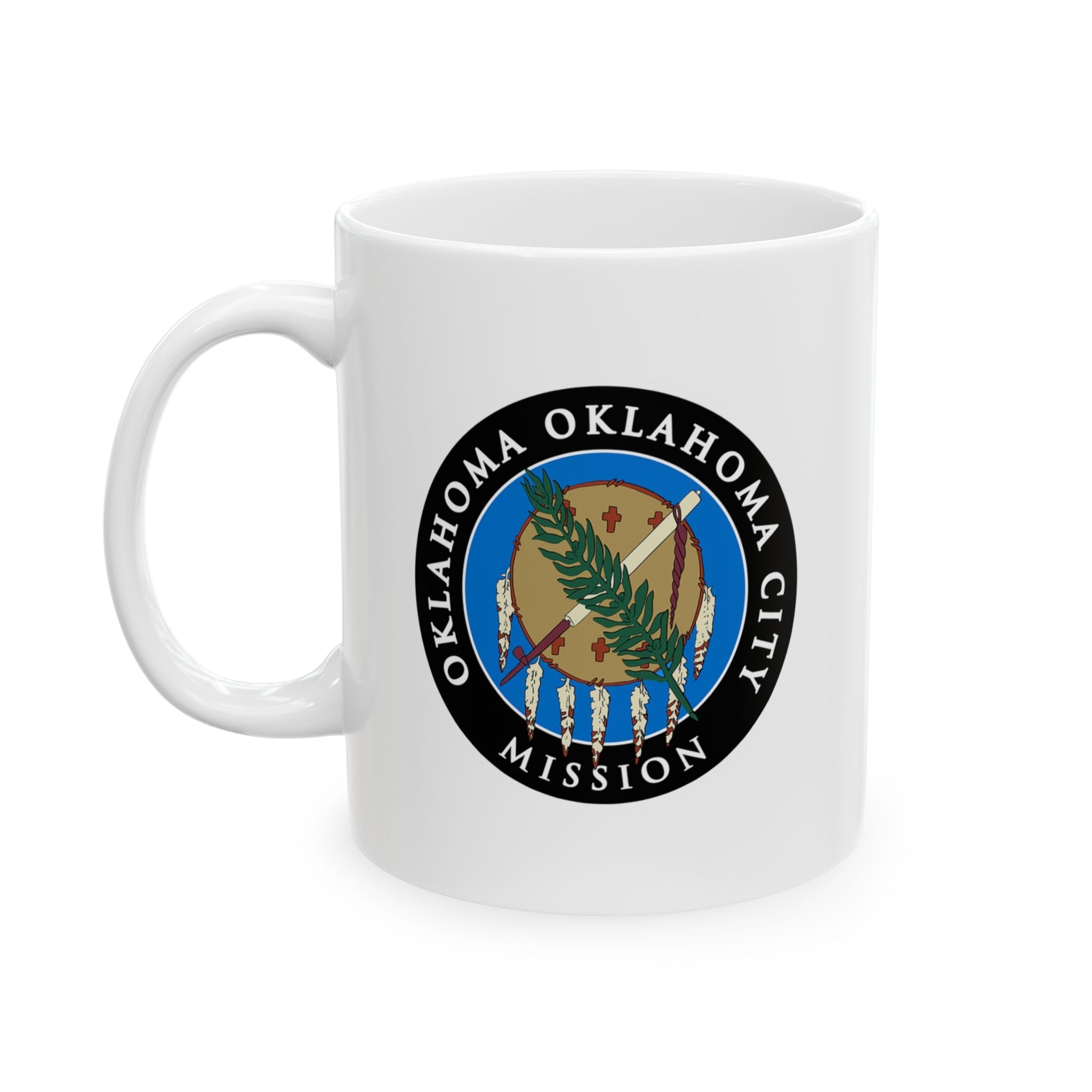 Oklahoma Oklahoma City Mission State Flag Logo Ceramic Mug White Name - Mission Wishlist - LDS Missionary Gift Store