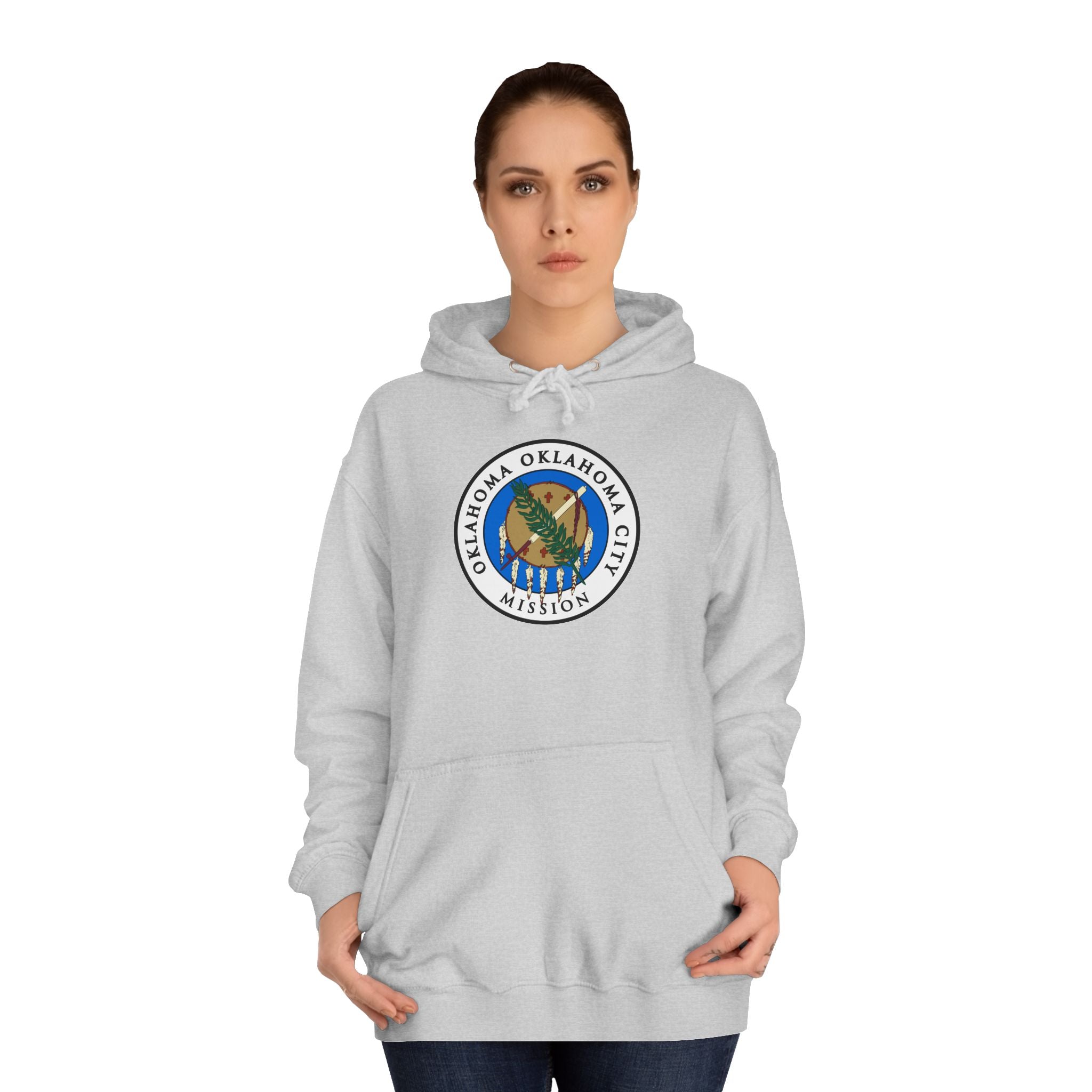 Oklahoma Oklahoma City Mission State Flag Logo (White Border) College Hoodie - Mission Wishlist - LDS Missionary Gift Store