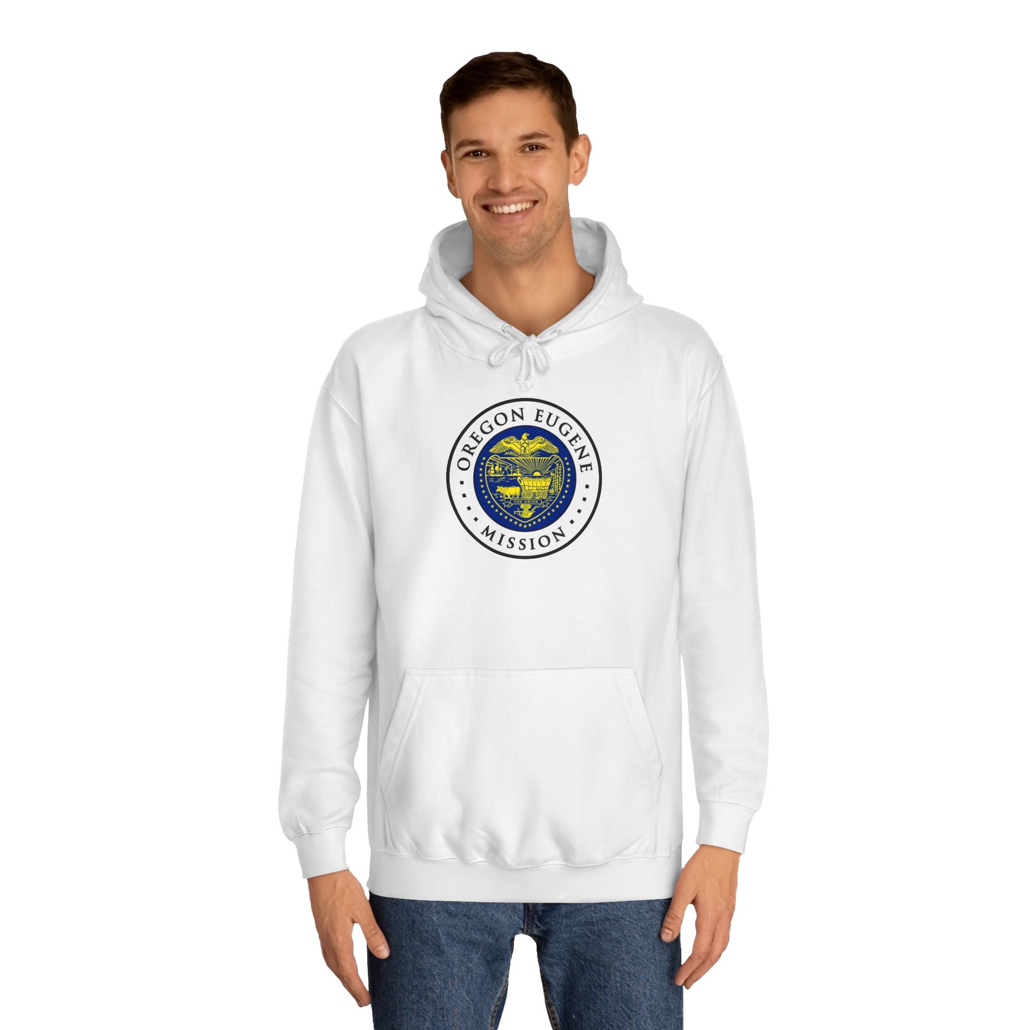 Oregon Eugene Mission State Flag Logo (White Border) College Hoodie - Mission Wishlist - LDS Missionary Gift Store