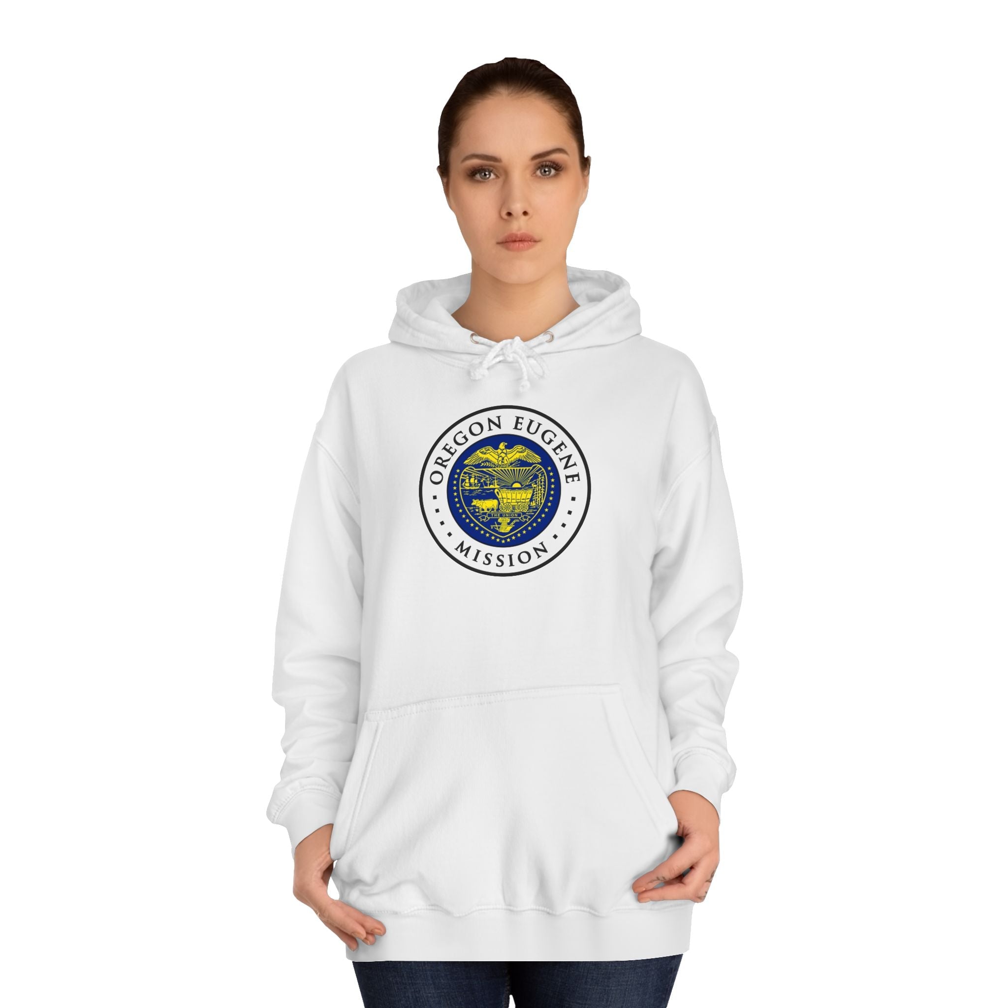 Oregon Eugene Mission State Flag Logo (White Border) College Hoodie - Mission Wishlist - LDS Missionary Gift Store
