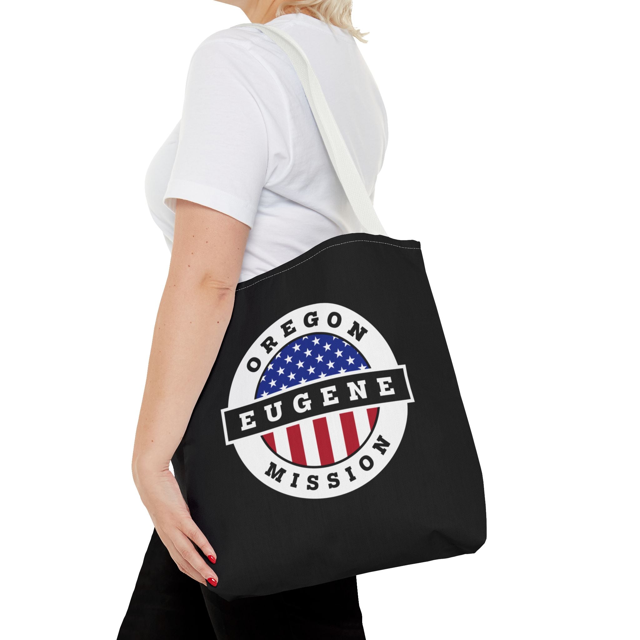 Oregon Eugene Mission USA Flag Logo Tote Bag Black - Mission Wishlist - LDS Missionary Gift Store