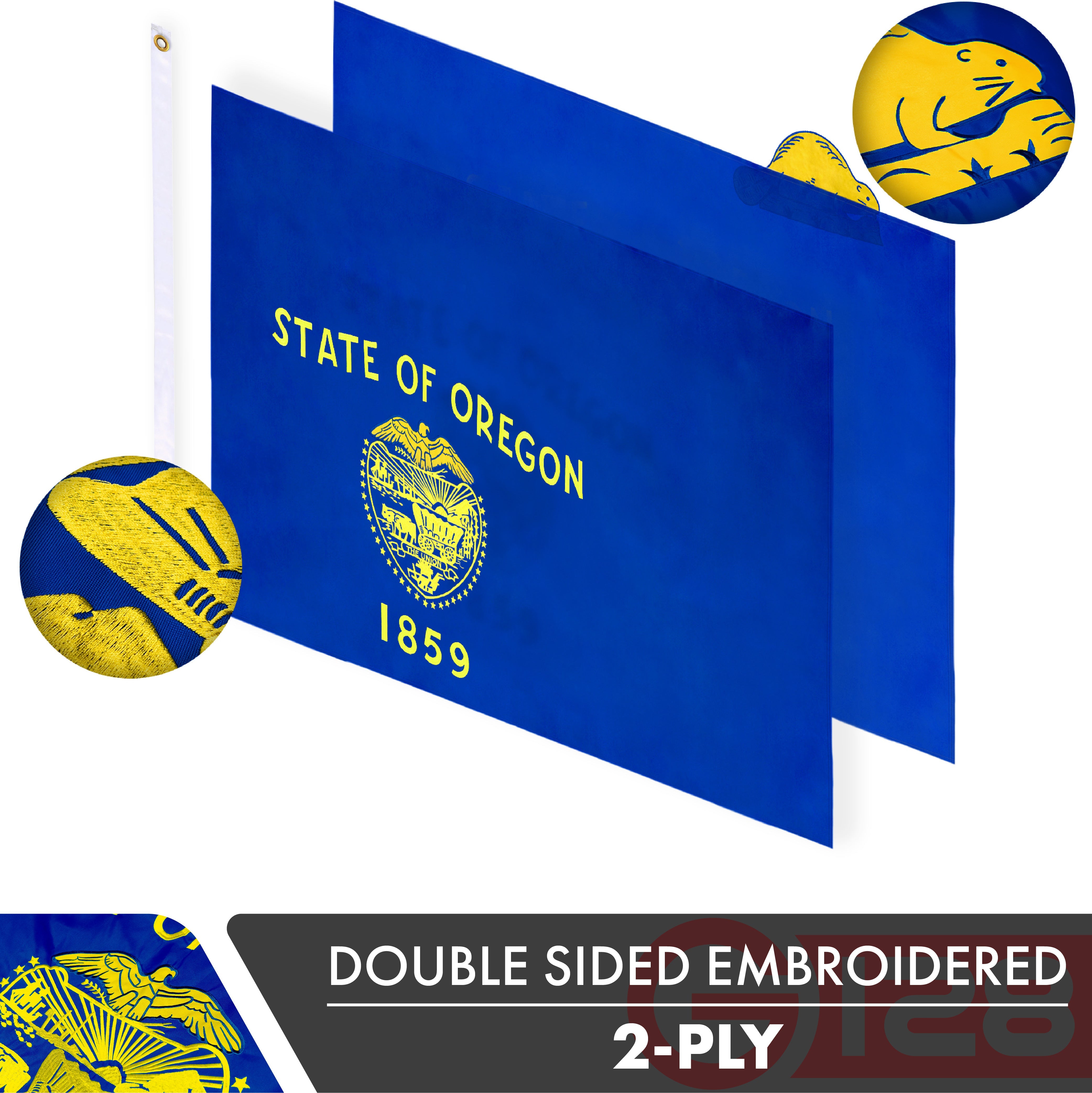 Oregon State Flag 210D Embroidered Polyester 3x5 Ft - Double Sided 2ply