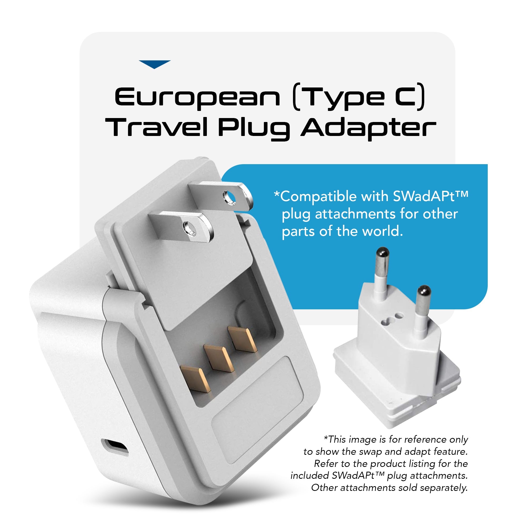 European travel Plug Adapter | Type C - USB C Port + 2 US Outlets (PAK-30W-9C)