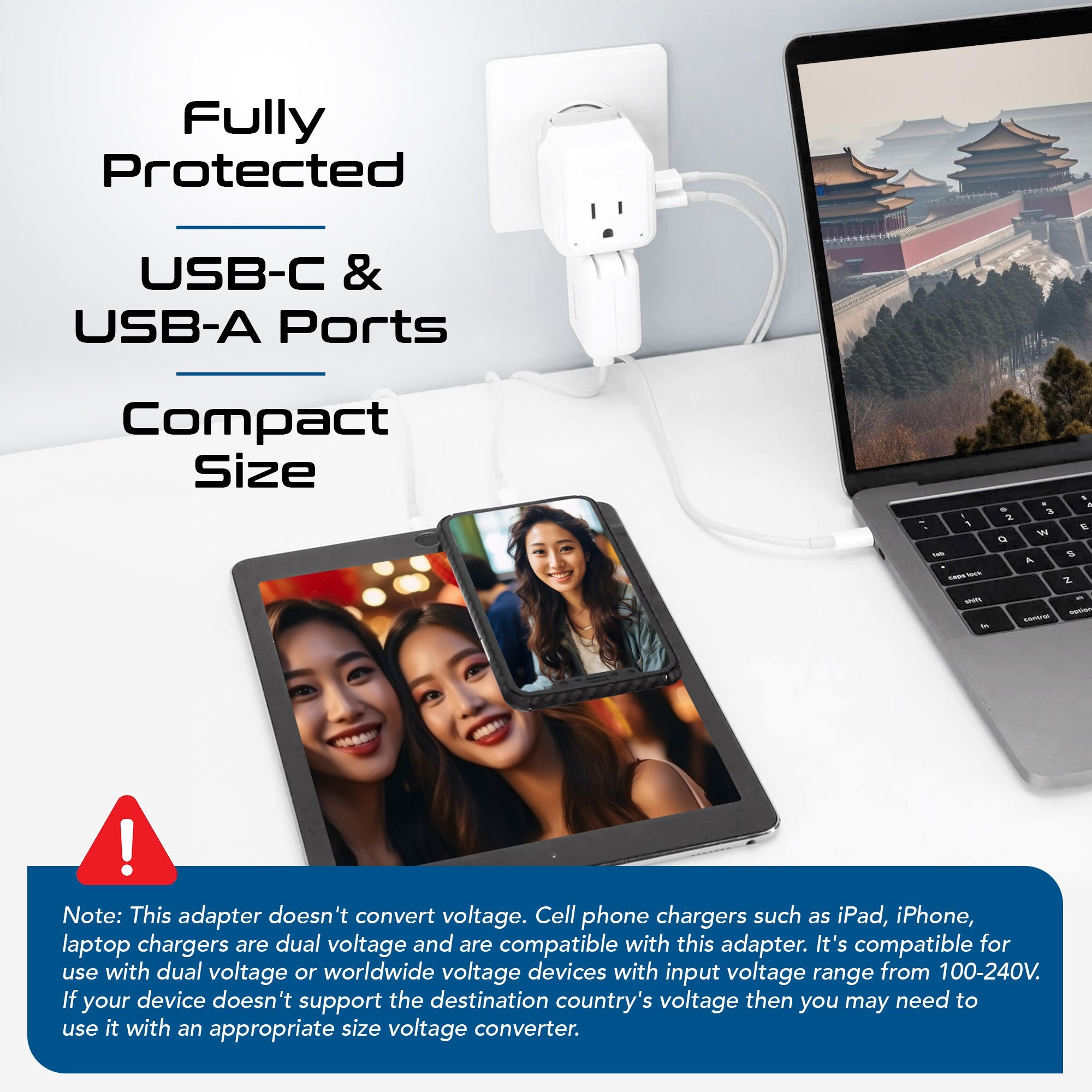 Asian, China, Malaysia Travel Adapter Set | Type C, G, I - USB & USB-C Ports + 2 US Outlets (PAK-AS)