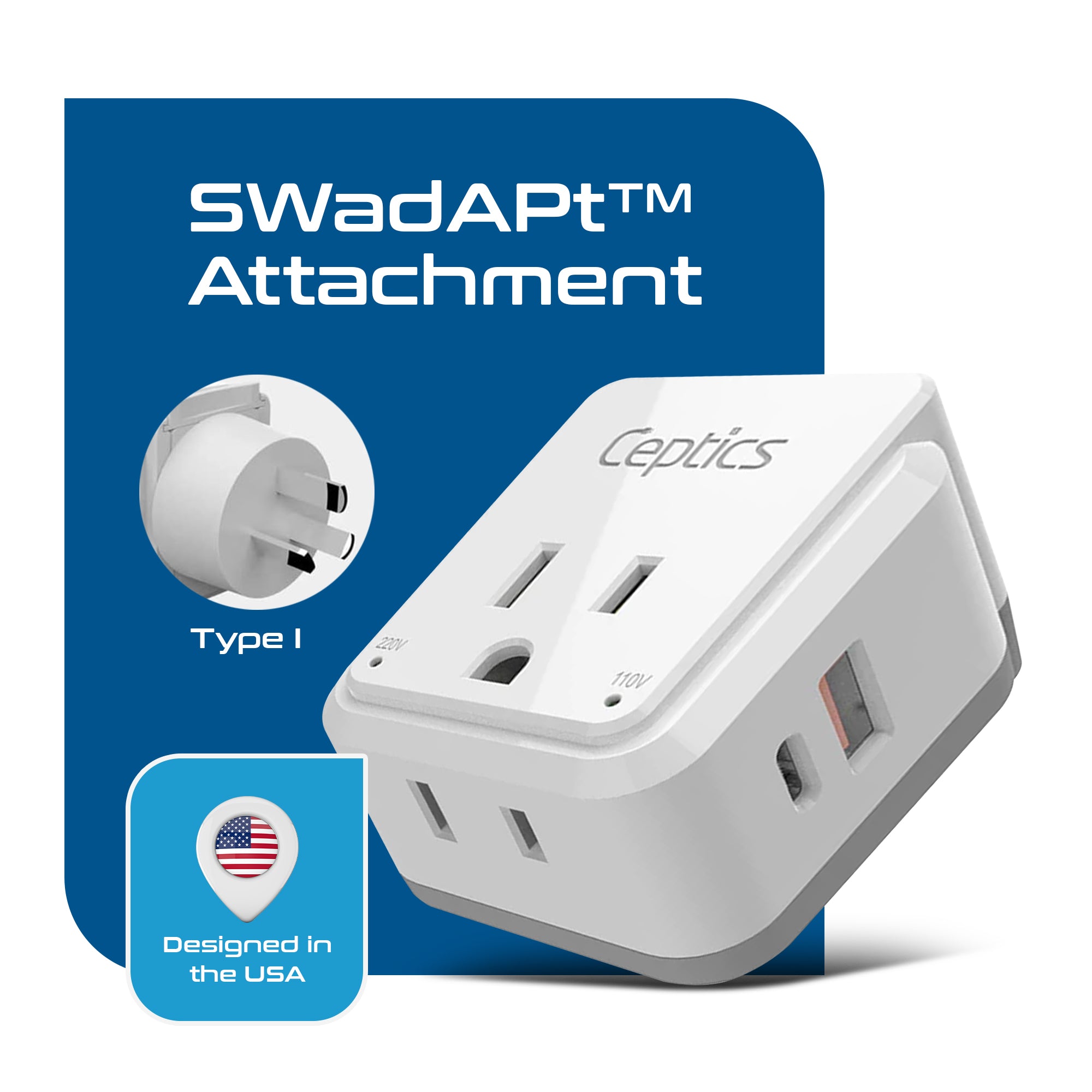 Australia, China, New Zealand Travel Adapter | Type I - USB & USB-C Ports + 2 US Outlets (PAK-AU)