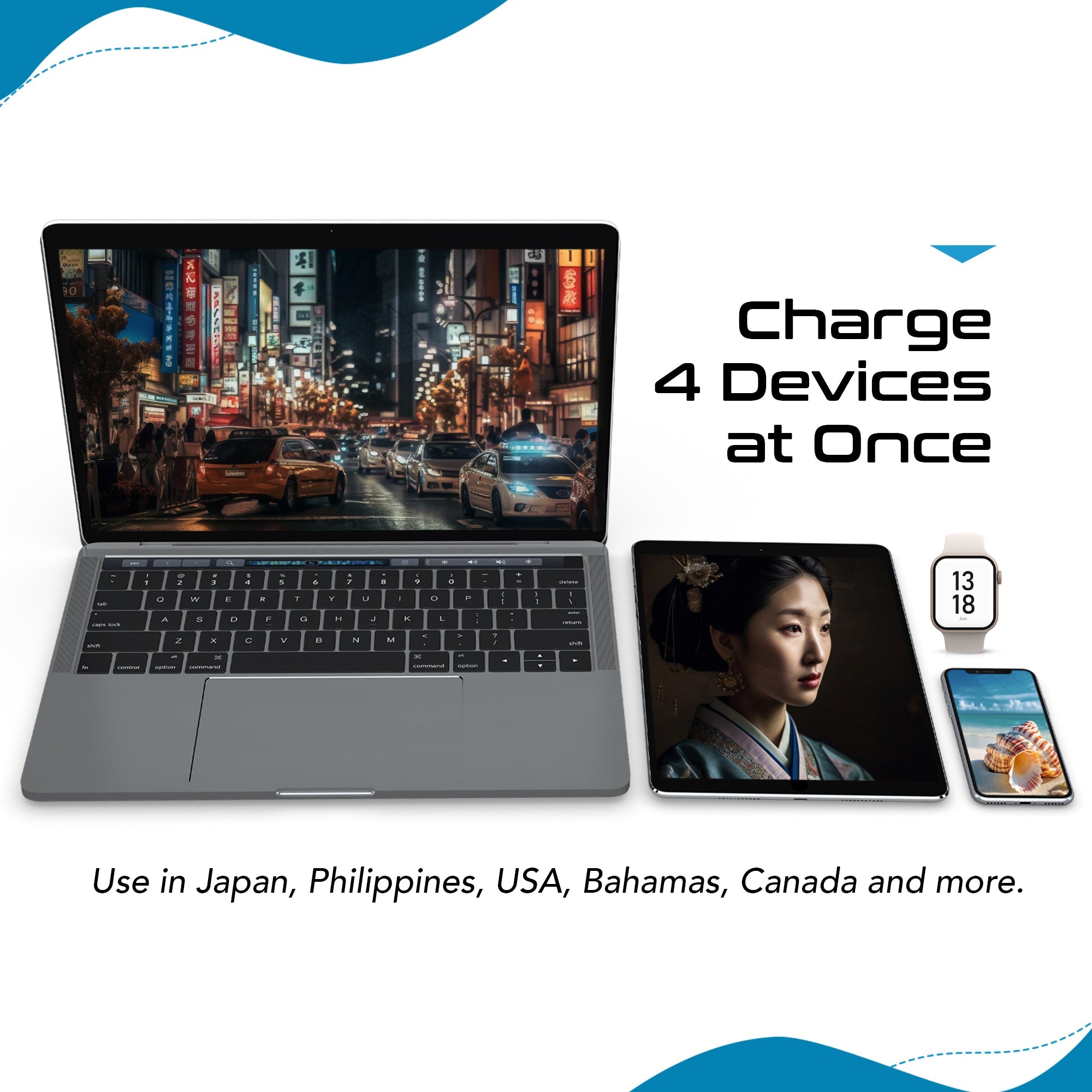 Japan, Philippines Travel Plug Adapter Set | Type A, B - USB & USB-C Ports + 2 US Outlets (PAK-JP)