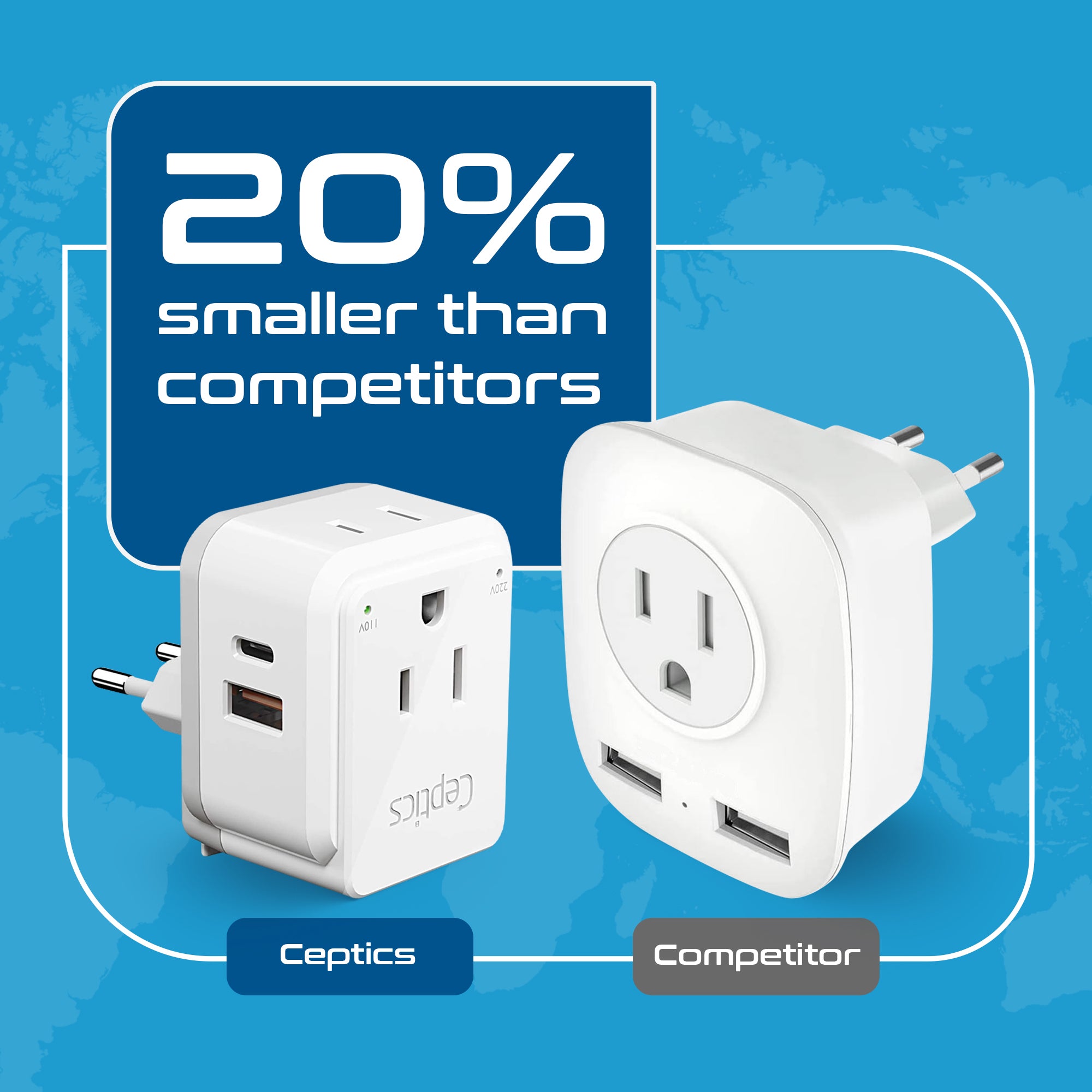 Israel, Jordan, Middle East Travel Adapter Set | Type C, G, H - USB & USB-C Ports + 2 US Outlets (PAK-ME)