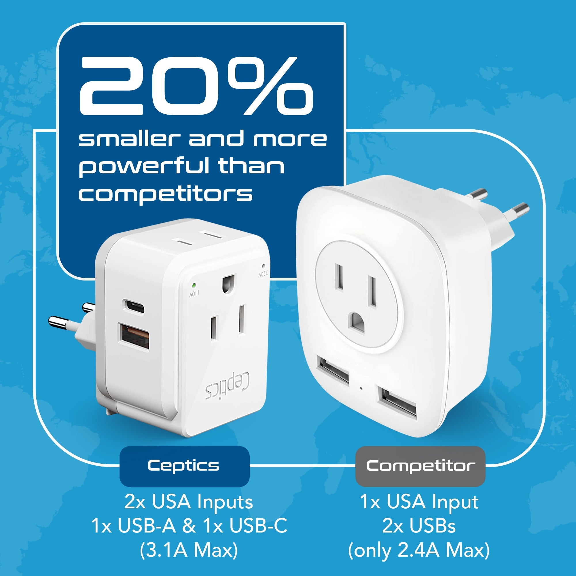Germany, Korea Travel Adapter Set | Type E/F - USB & USB-C Ports + 2 US Outlets (PAK-SCHUKO)
