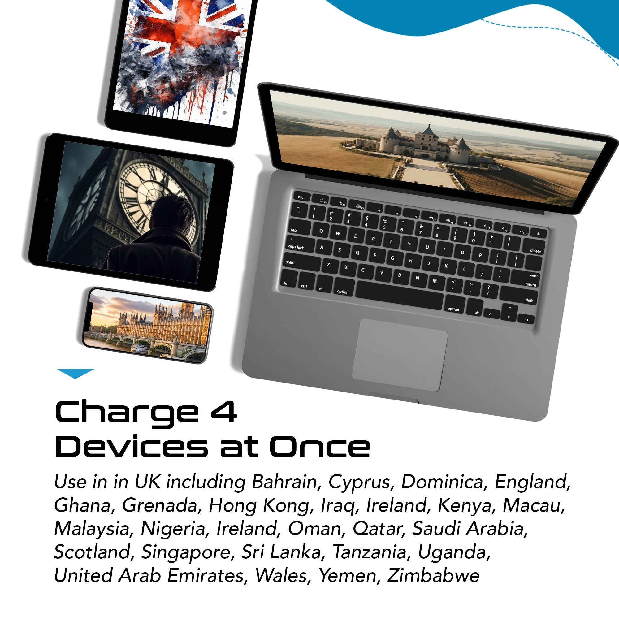 England, Hong Kong Travel Adapter | Type G - USB & USB-C Ports + 2 US Outlets (PAK-UK)