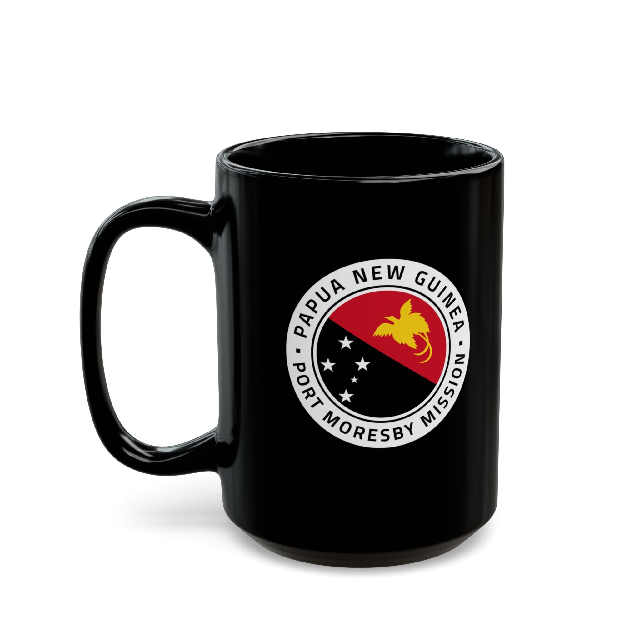 Papua New Guinea Port Moresby Mission Circular Flag Black Ceramic Mug - Mission Wishlist - LDS Missionary Gift Store