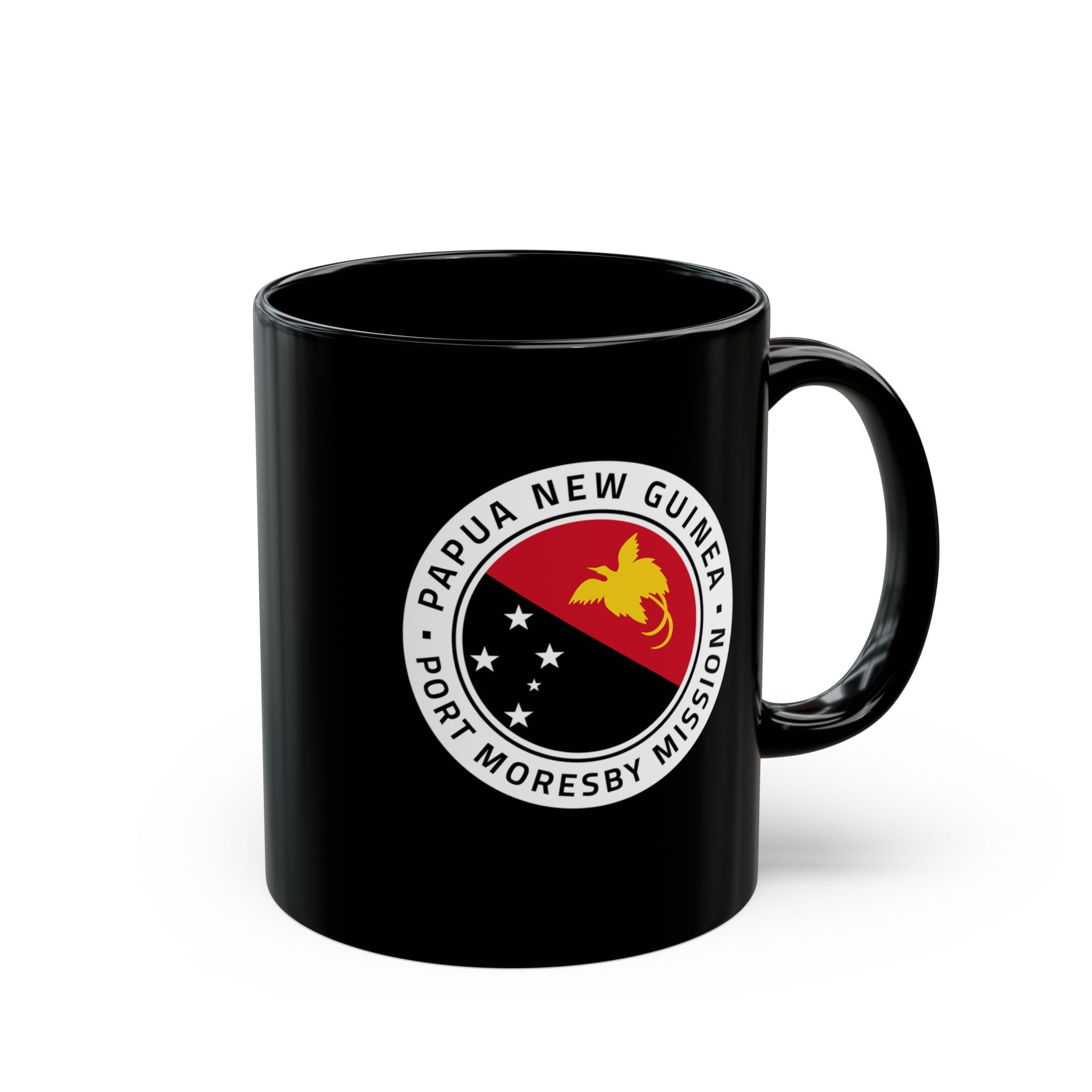 Papua New Guinea Port Moresby Mission Circular Flag Black Ceramic Mug - Mission Wishlist - LDS Missionary Gift Store