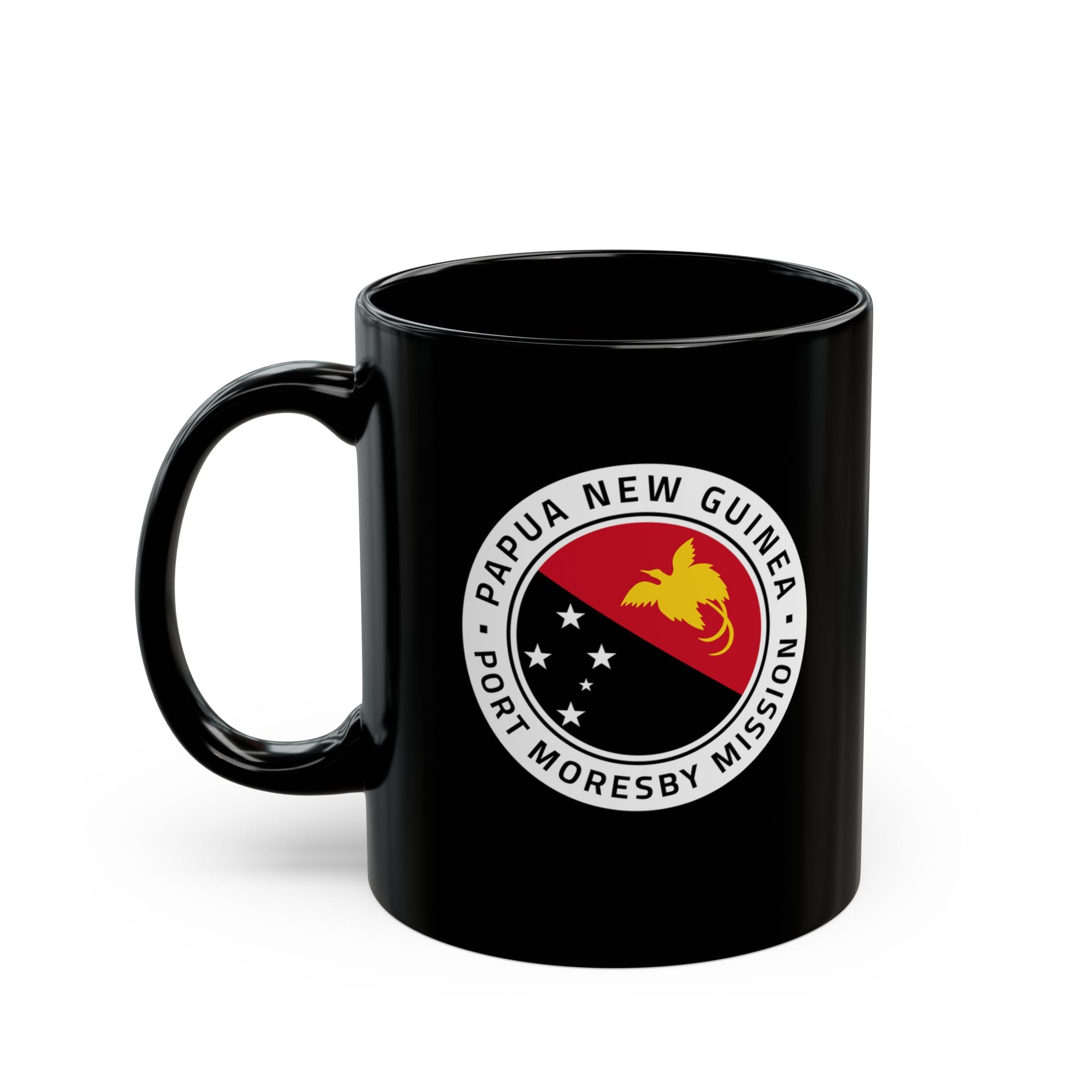 Papua New Guinea Port Moresby Mission Circular Flag Black Ceramic Mug - Mission Wishlist - LDS Missionary Gift Store