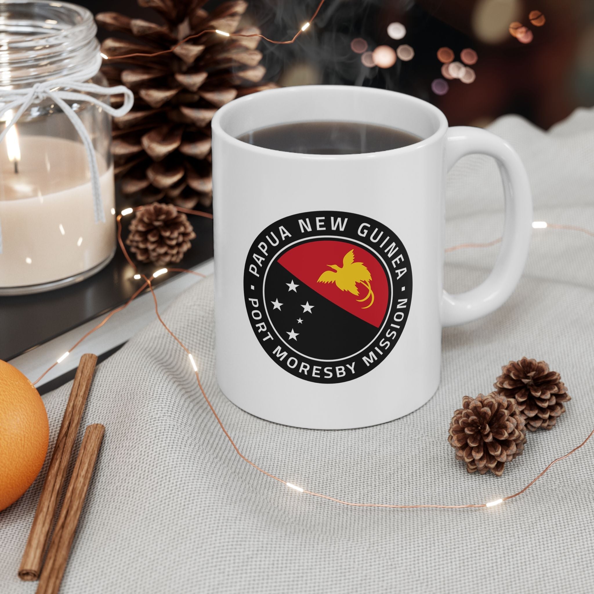 Papua New Guinea Port Moresby Mission Circular Flag White Ceramic Mug - Mission Wishlist - LDS Missionary Gift Store