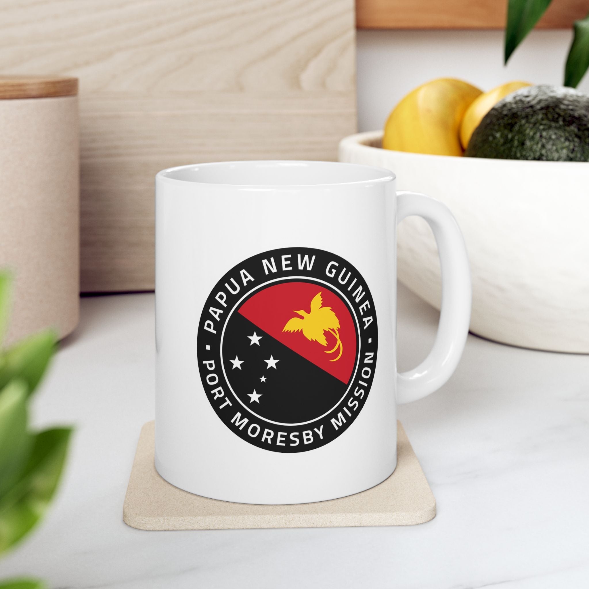 Papua New Guinea Port Moresby Mission Circular Flag White Ceramic Mug - Mission Wishlist - LDS Missionary Gift Store