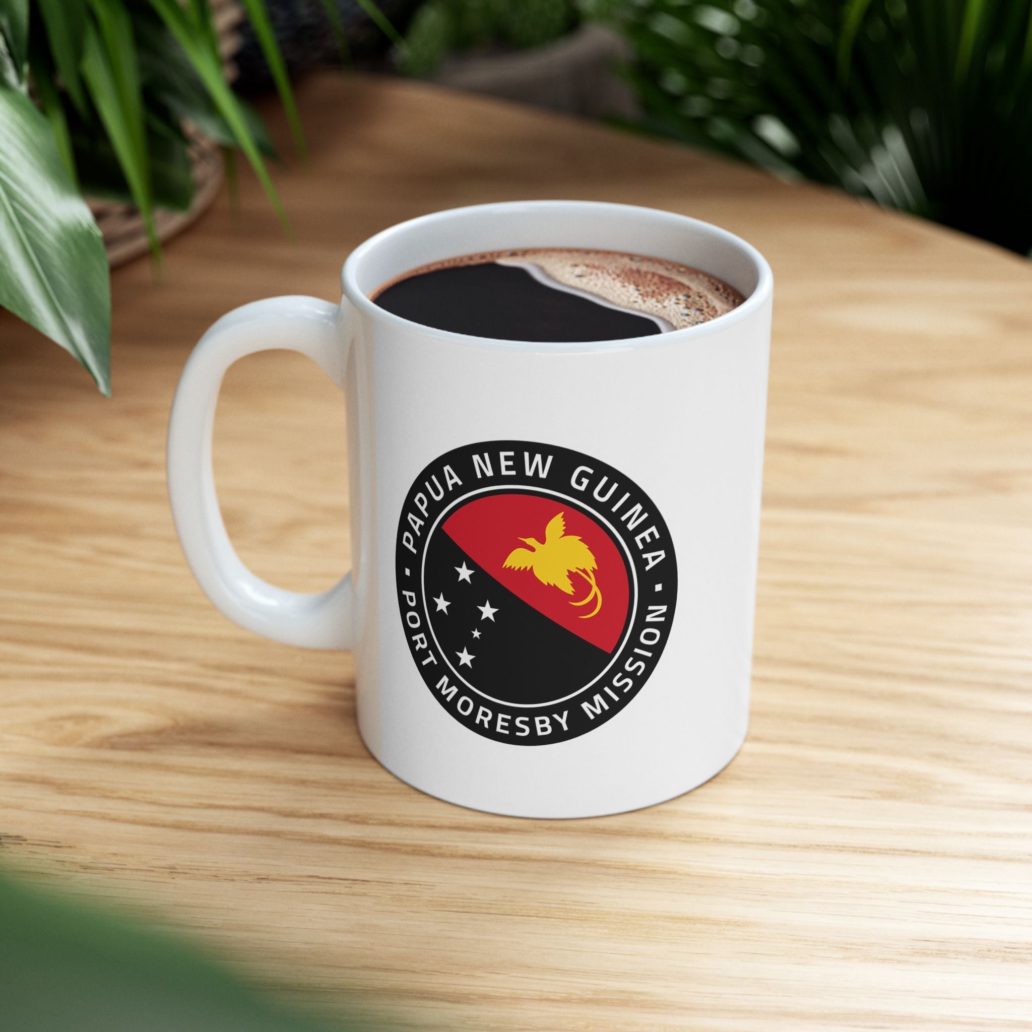Papua New Guinea Port Moresby Mission Circular Flag White Ceramic Mug - Mission Wishlist - LDS Missionary Gift Store