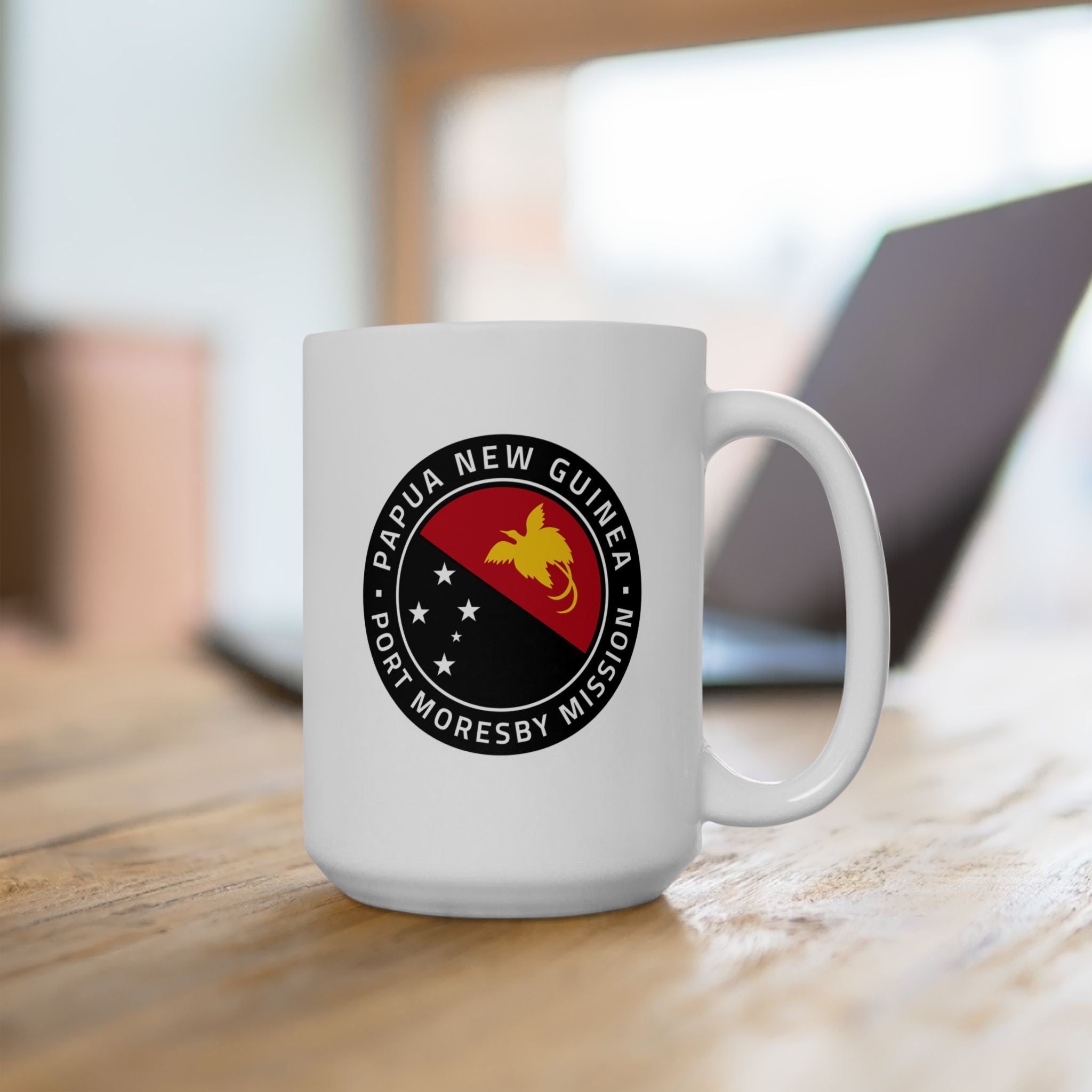 Papua New Guinea Port Moresby Mission Circular Flag White Ceramic Mug - Mission Wishlist - LDS Missionary Gift Store