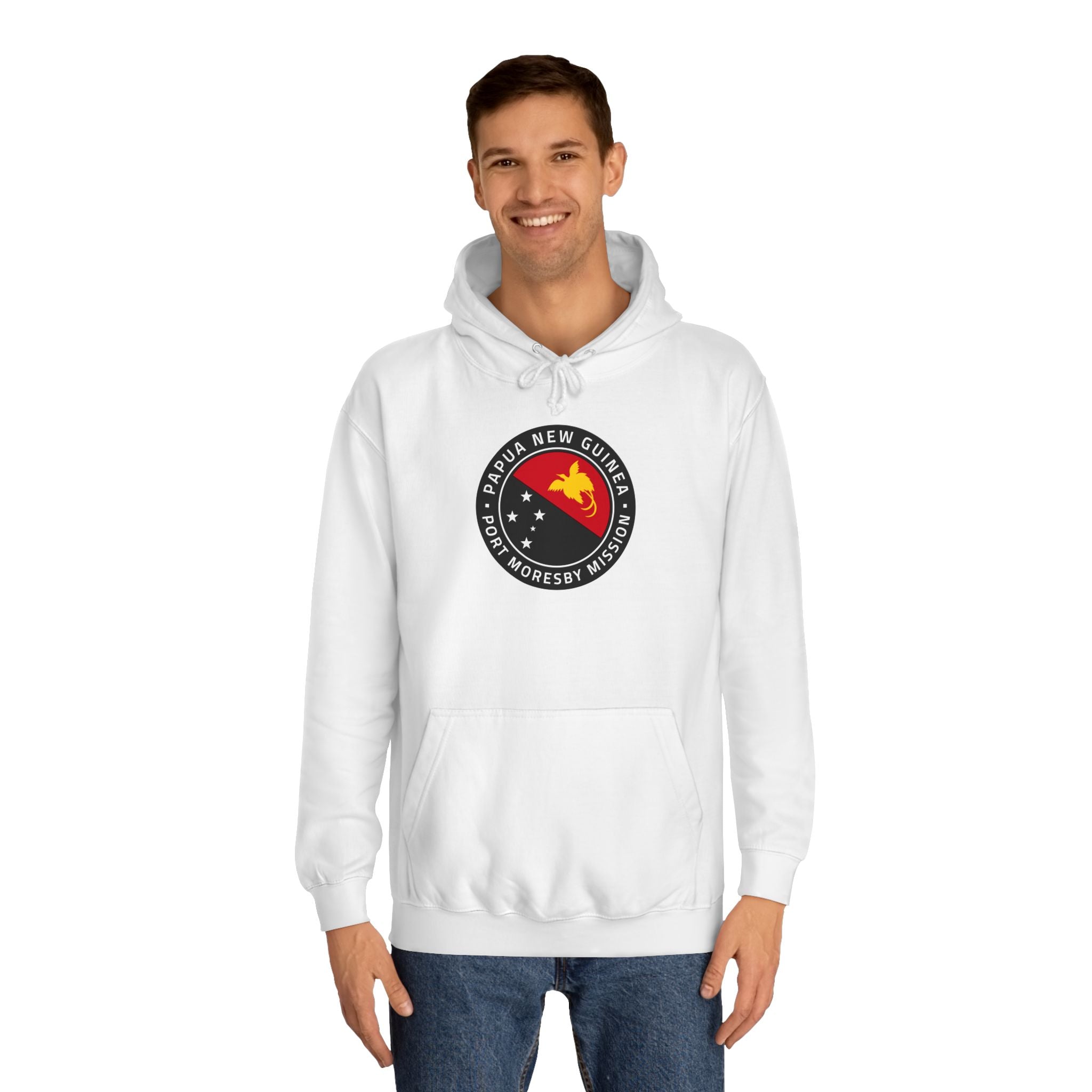 Papua New Guinea Port Moresby Mission Flag Logo (Black Border) College Hoodie - Mission Wishlist - LDS Missionary Gift Store