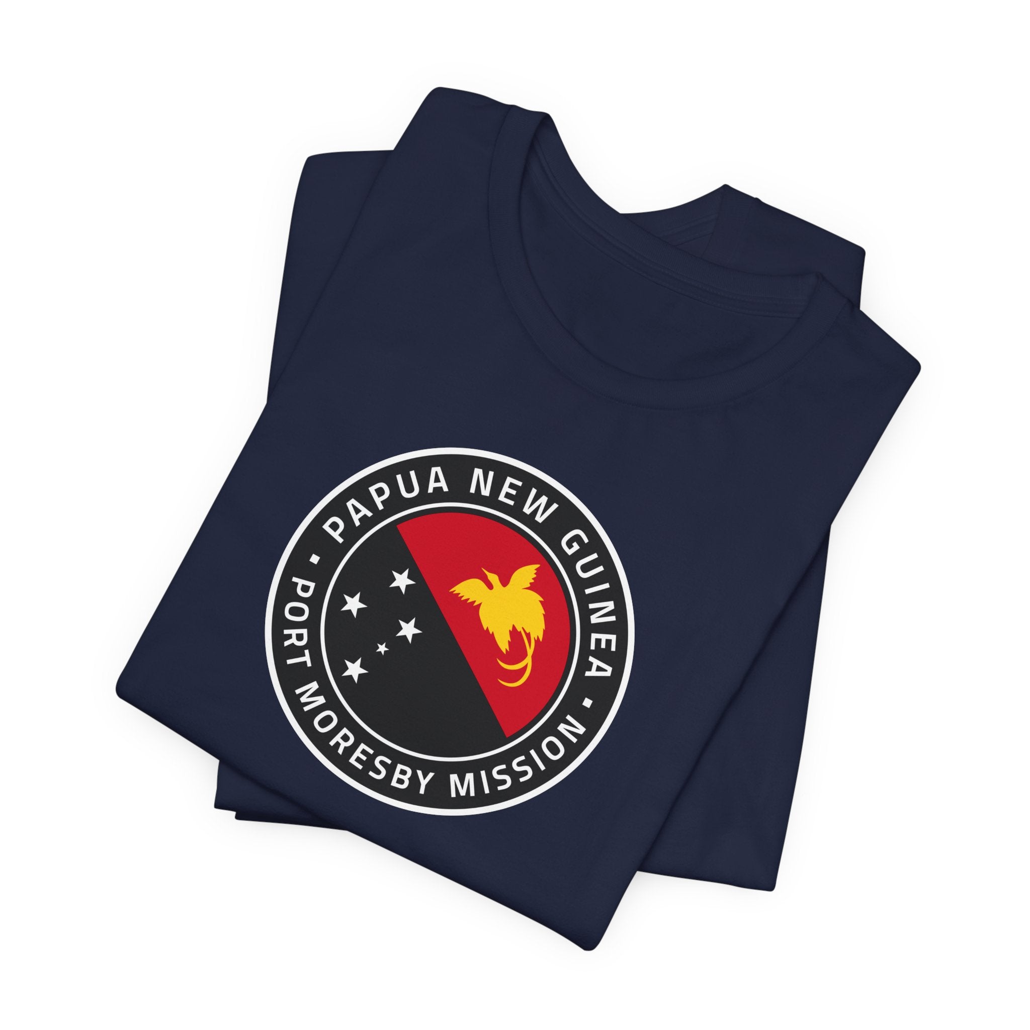 Papua New Guinea Port Moresby Mission Flag Logo (Black Border) T-shirt - Mission Wishlist - LDS Missionary Gift Store