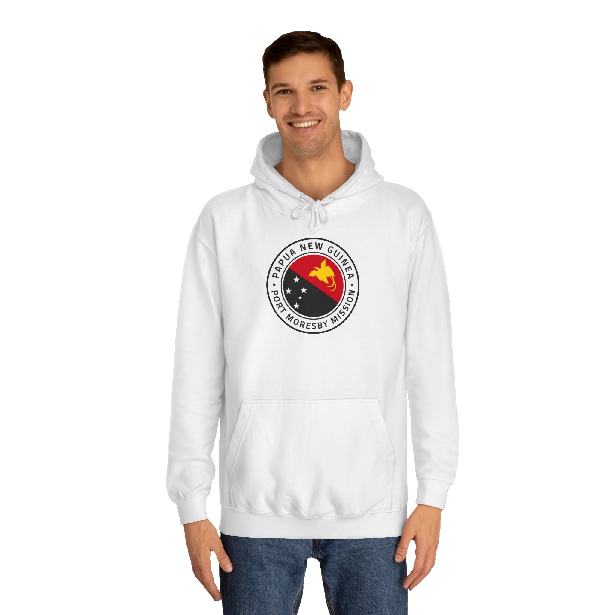 Papua New Guinea Port Moresby Mission Flag Logo (White Border) College Hoodie - Mission Wishlist - LDS Missionary Gift Store