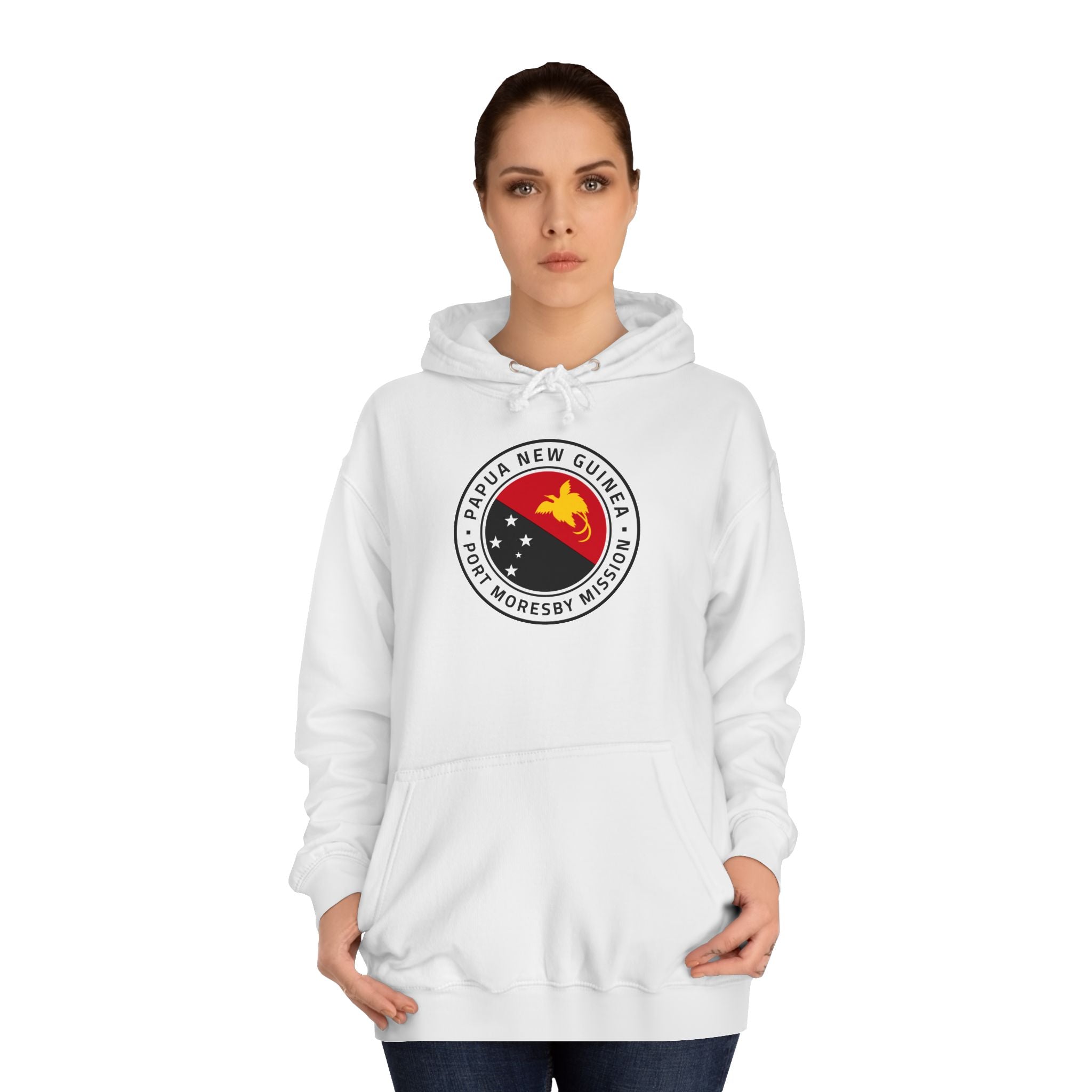 Papua New Guinea Port Moresby Mission Flag Logo (White Border) College Hoodie - Mission Wishlist - LDS Missionary Gift Store