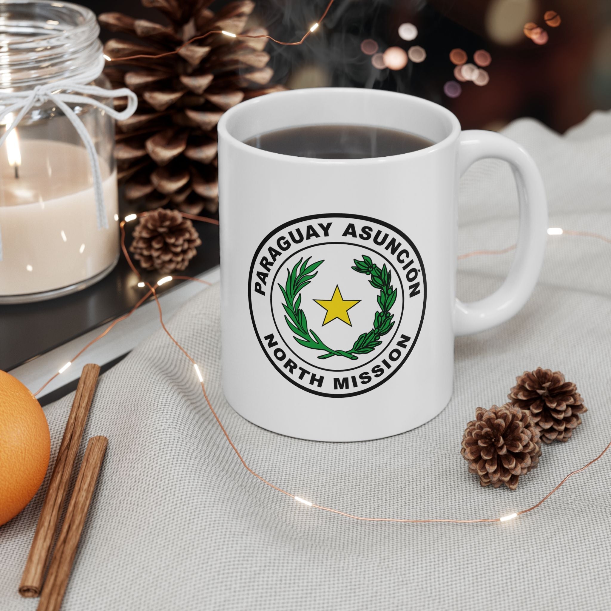Paraguay Asuncion North Mission Circular Flag White Ceramic Mug - Latter-Day Saint LDS Missionary Gift - Book of Mormon