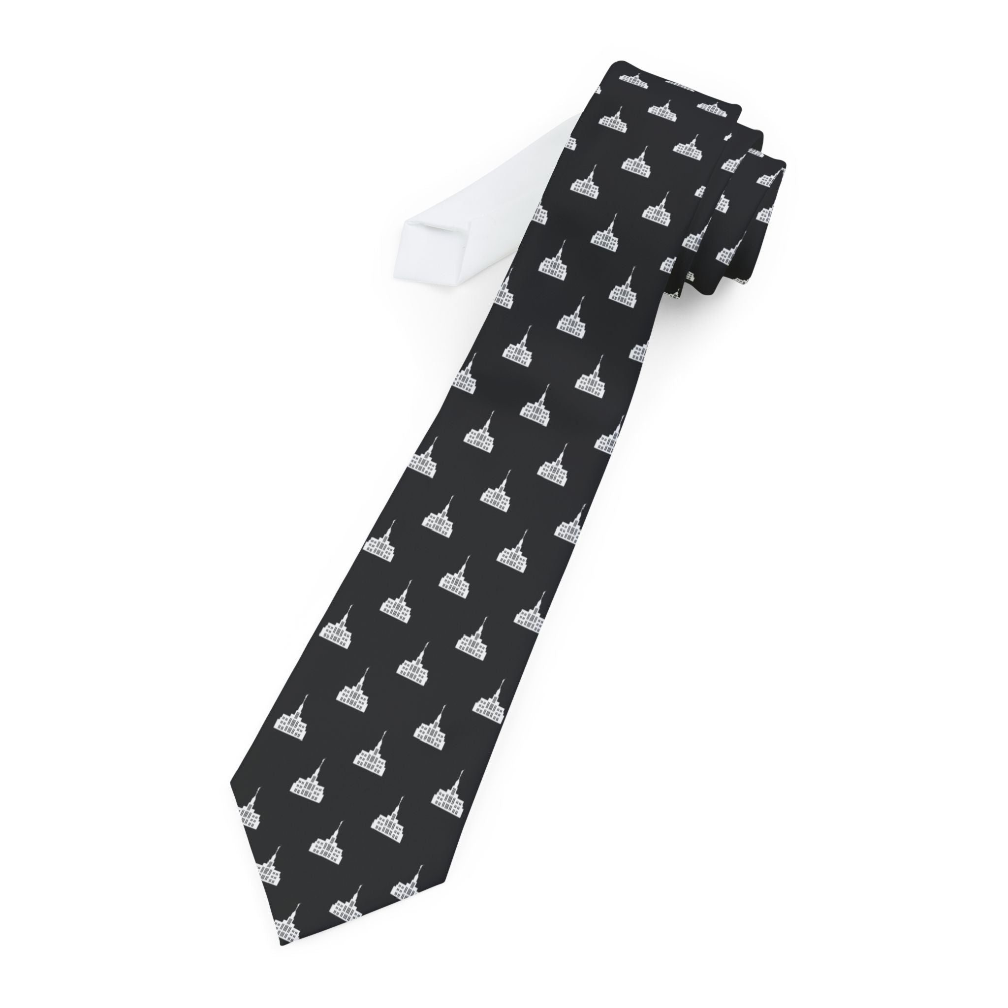 Payson Utah Temple Patterned Neck Tie for Elders (Black) - Mission Wishlist - LDS Missionary Gift Store