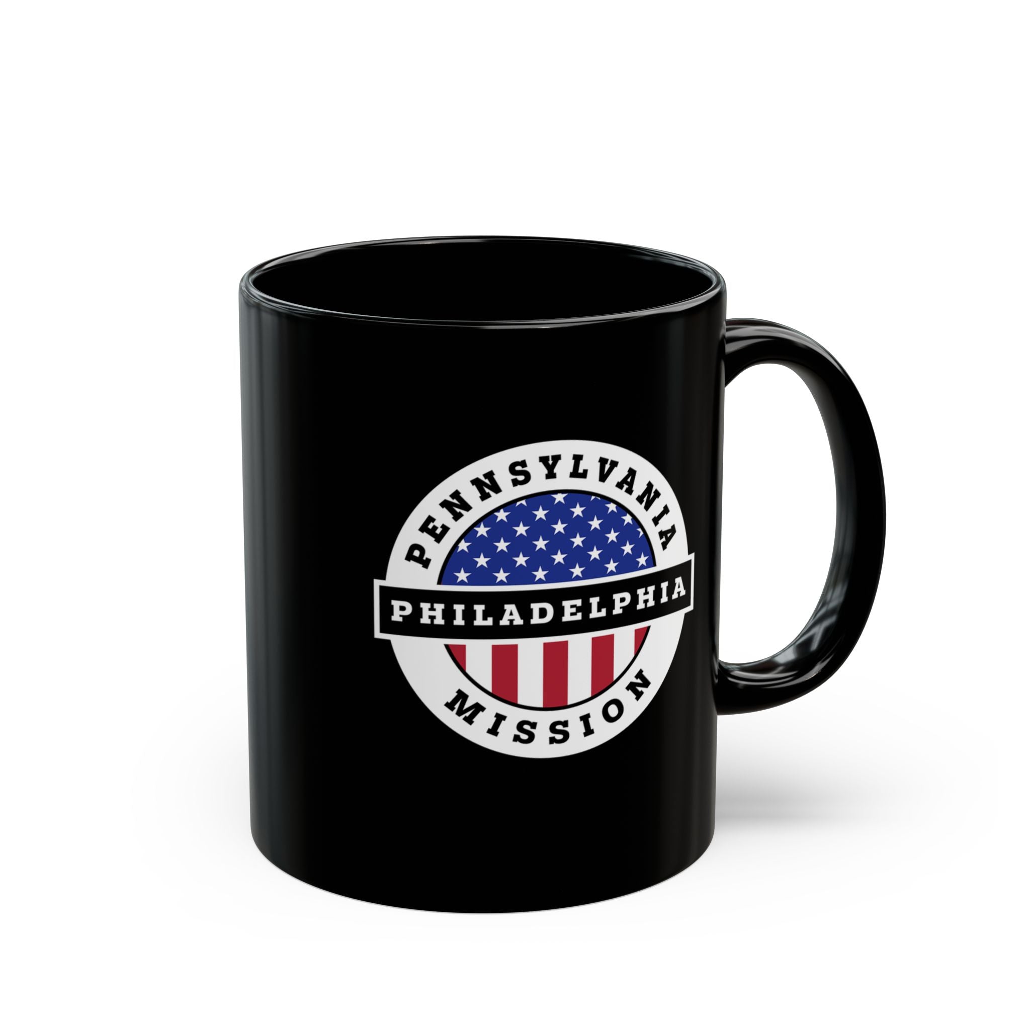 Pennsylvania Philadelphia Mission Circular Flag Black Ceramic Mug - Latter-Day Saint LDS Missionary Gift - Book of Mormon