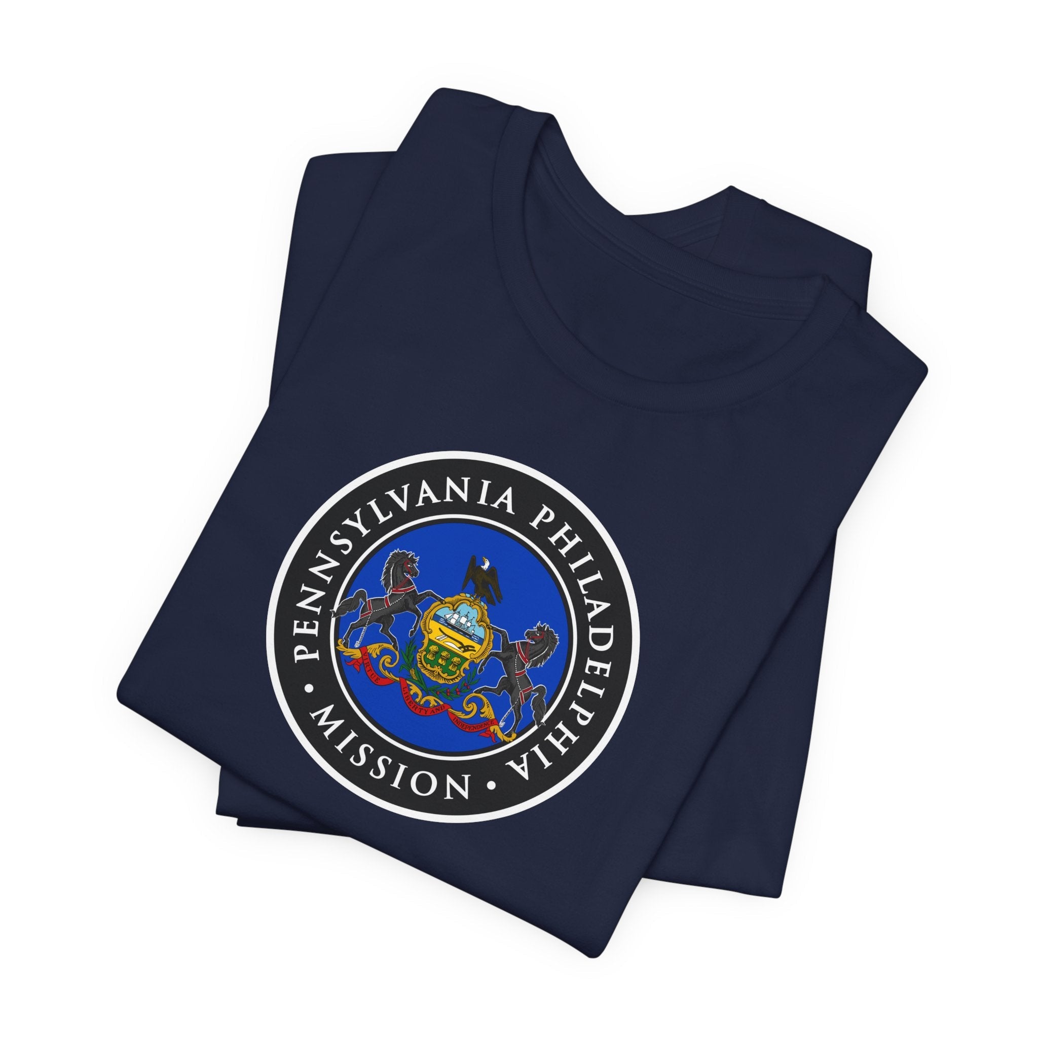 Pennsylvania Philadelphia Mission State Flag Logo (Black Border) T-shirt - Latter-Day Saint LDS Missionary Gift - Book of Mormon