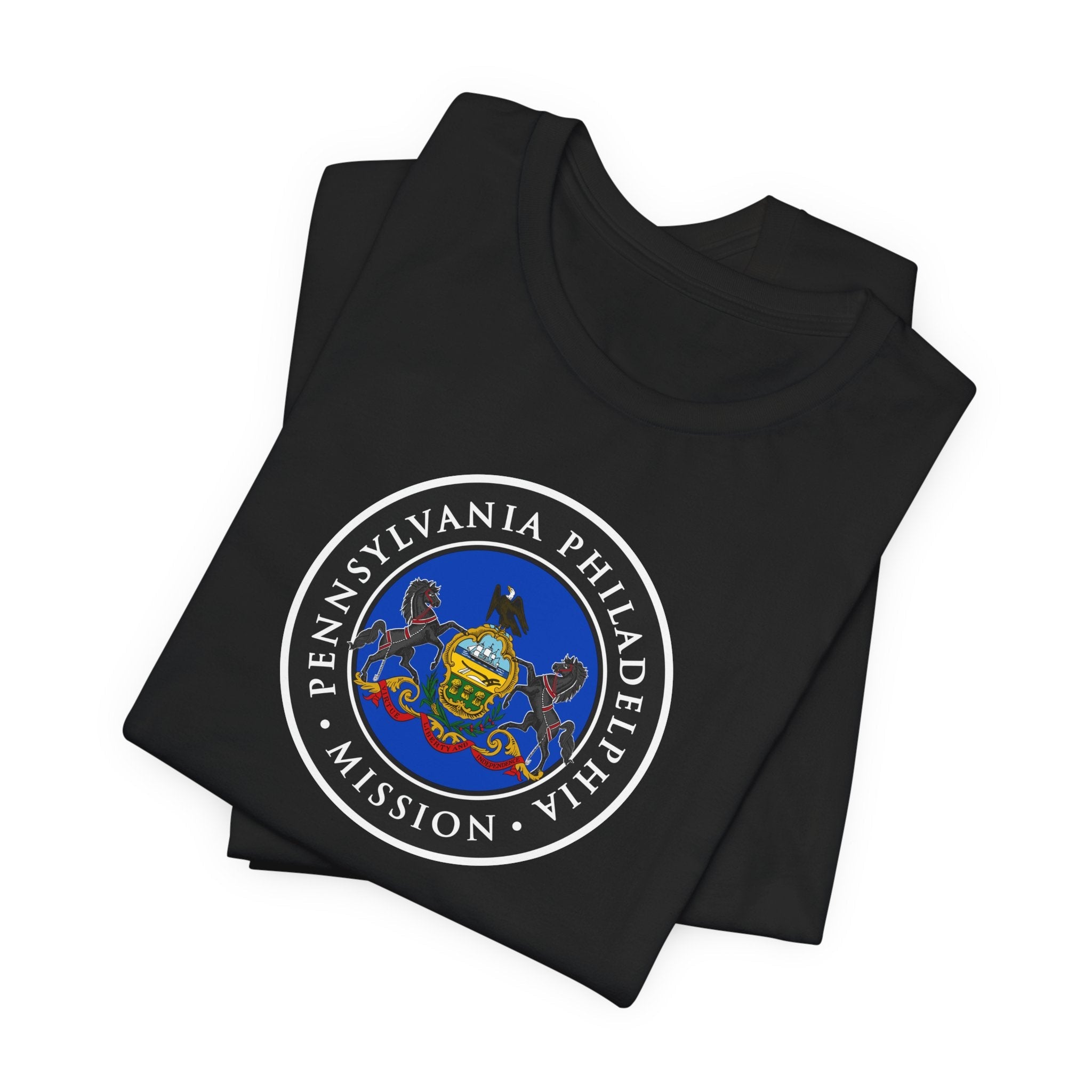 Pennsylvania Philadelphia Mission State Flag Logo (Black Border) T-shirt - Latter-Day Saint LDS Missionary Gift - Book of Mormon