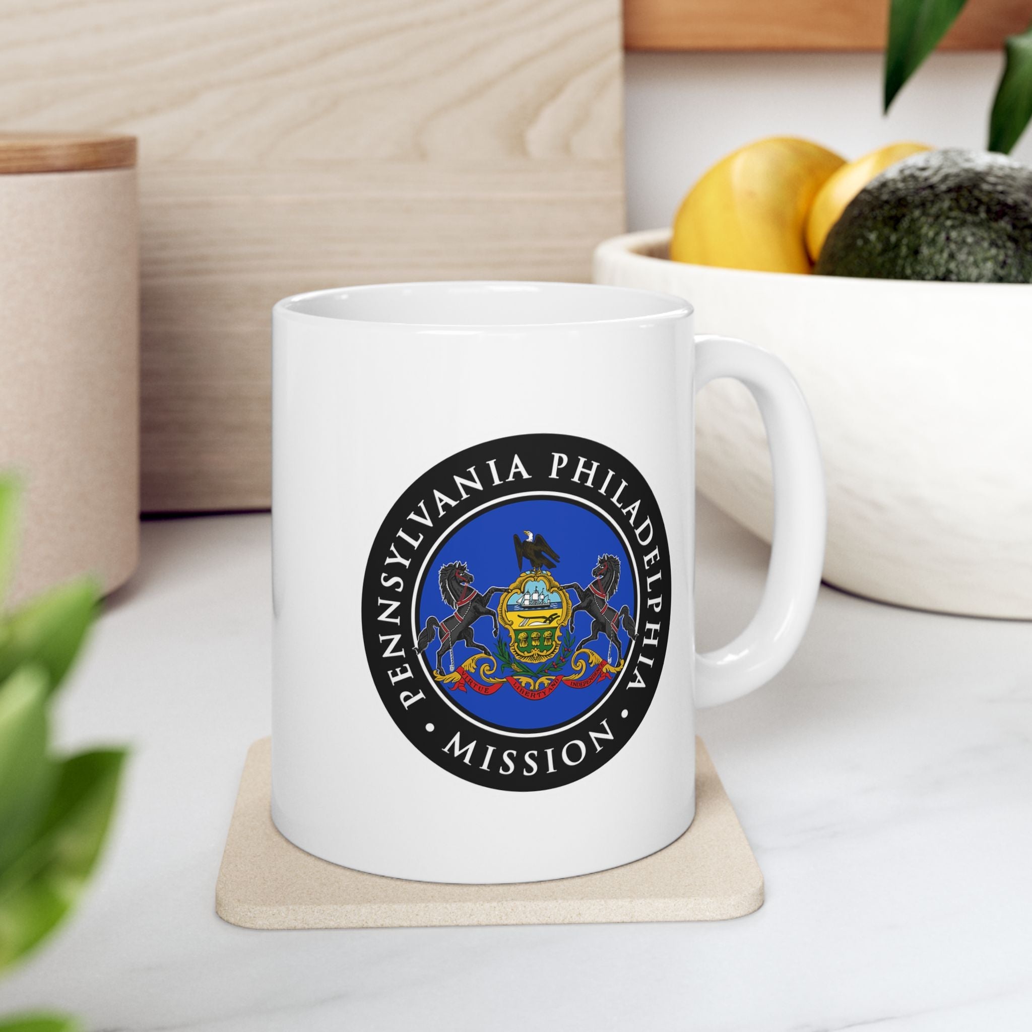 Pennsylvania Philadelphia Mission State Flag Logo Ceramic Mug White - Mission Wishlist - LDS Missionary Gift Store