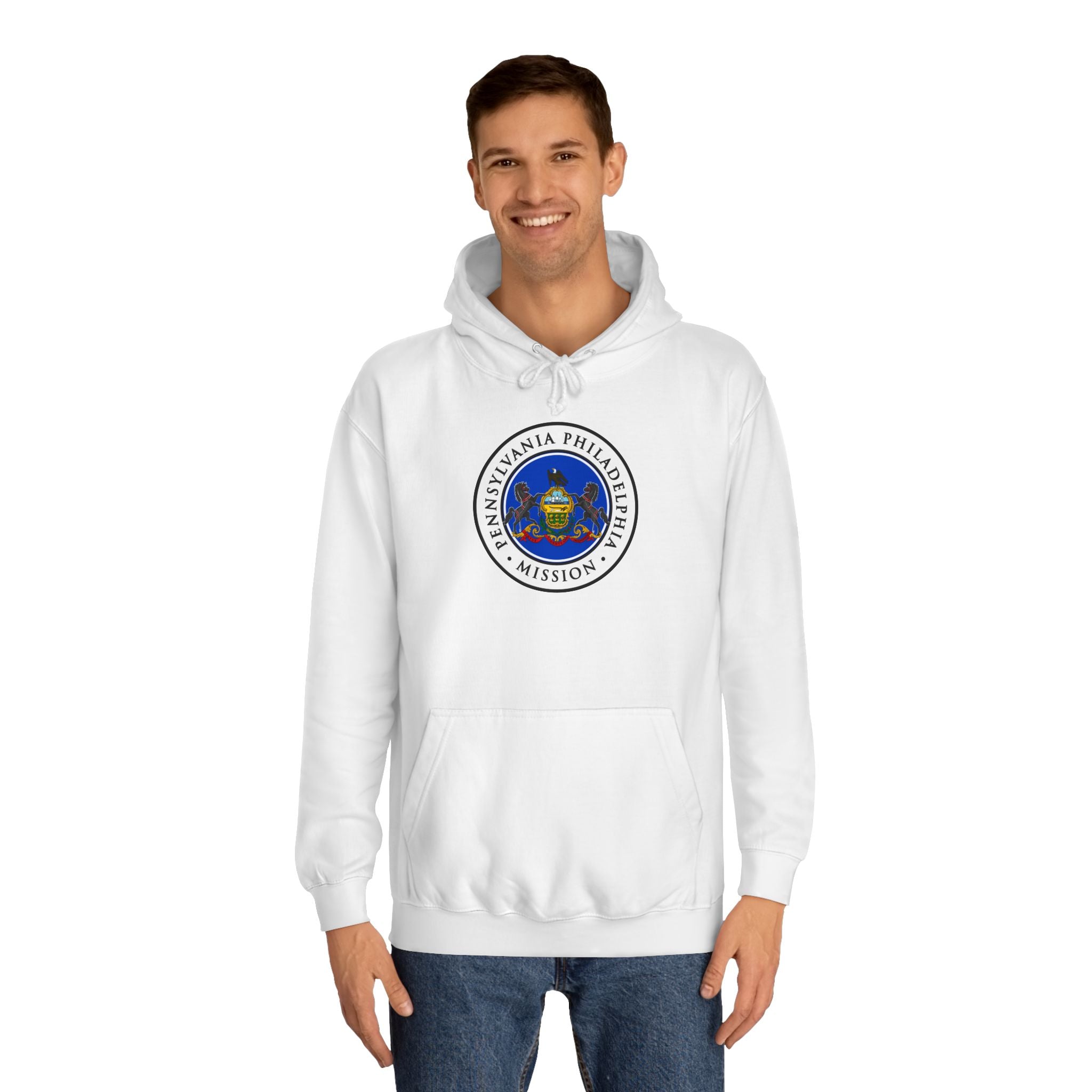 Pennsylvania Philadelphia Mission State Flag Logo (White Border) College Hoodie