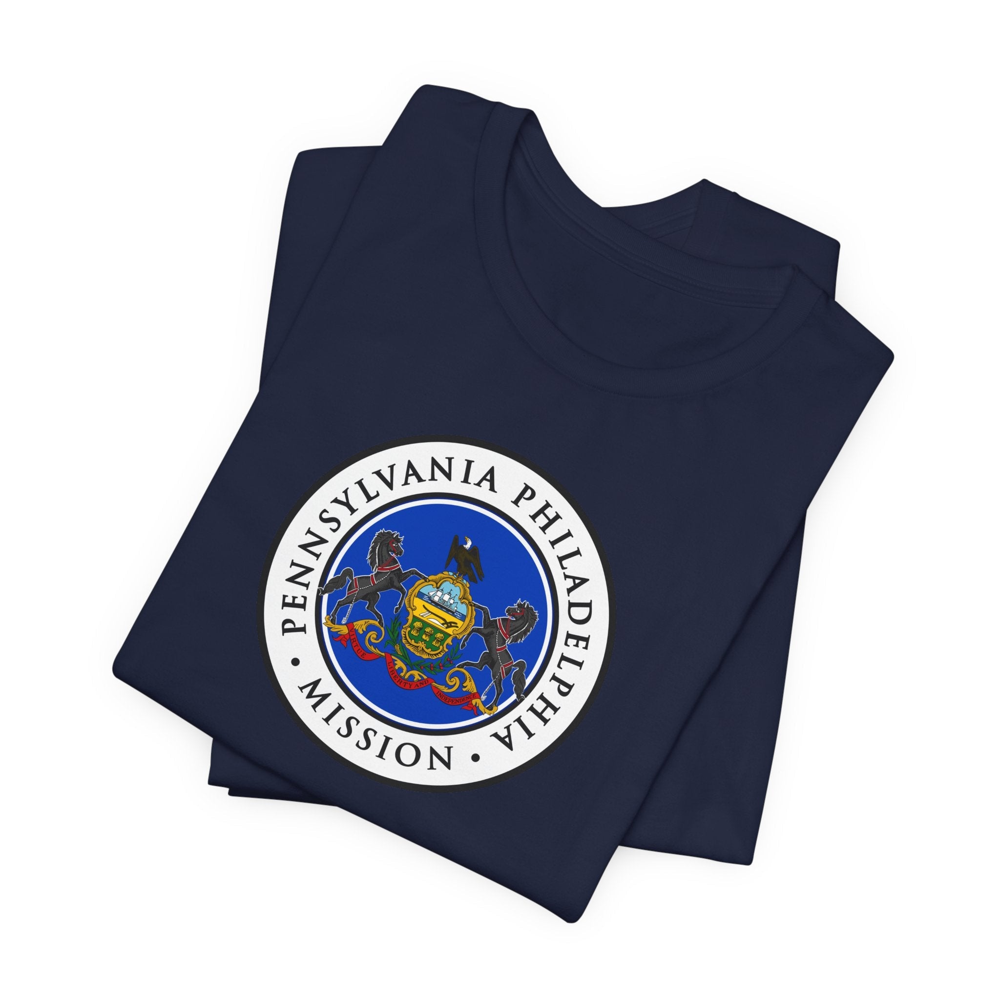 Pennsylvania Philadelphia Mission State Flag Logo (White Border) T-shirt - Mission Wishlist - LDS Missionary Gift Store