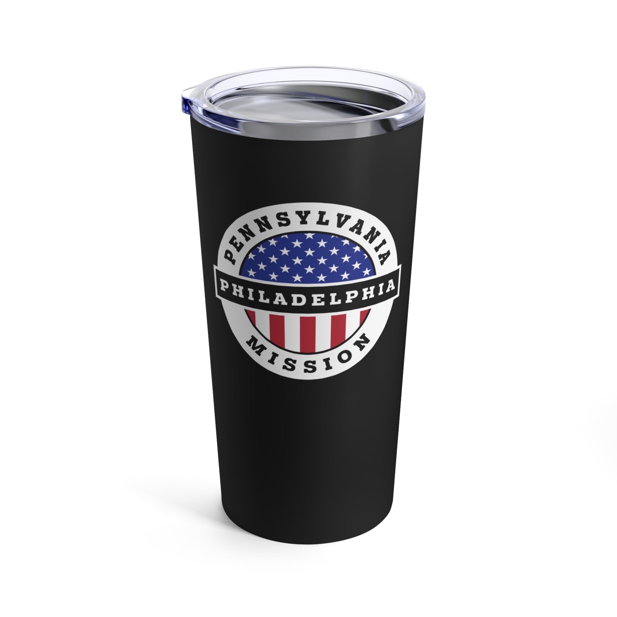 Pennsylvania Philadelphia Mission USA Flag Logo Tumbler 20oz Black - Latter-Day Saint LDS Missionary Gift - Book of Mormon