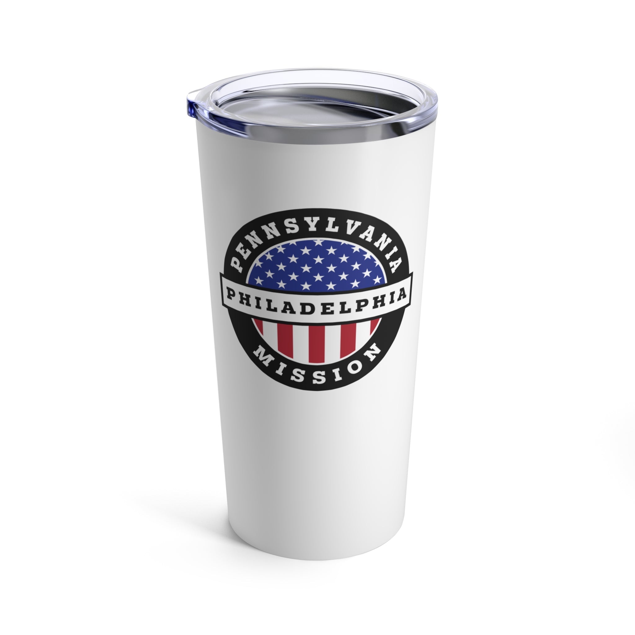 Pennsylvania Philadelphia Mission USA Flag Logo Tumbler 20oz White - Latter-Day Saint LDS Missionary Gift - Book of Mormon