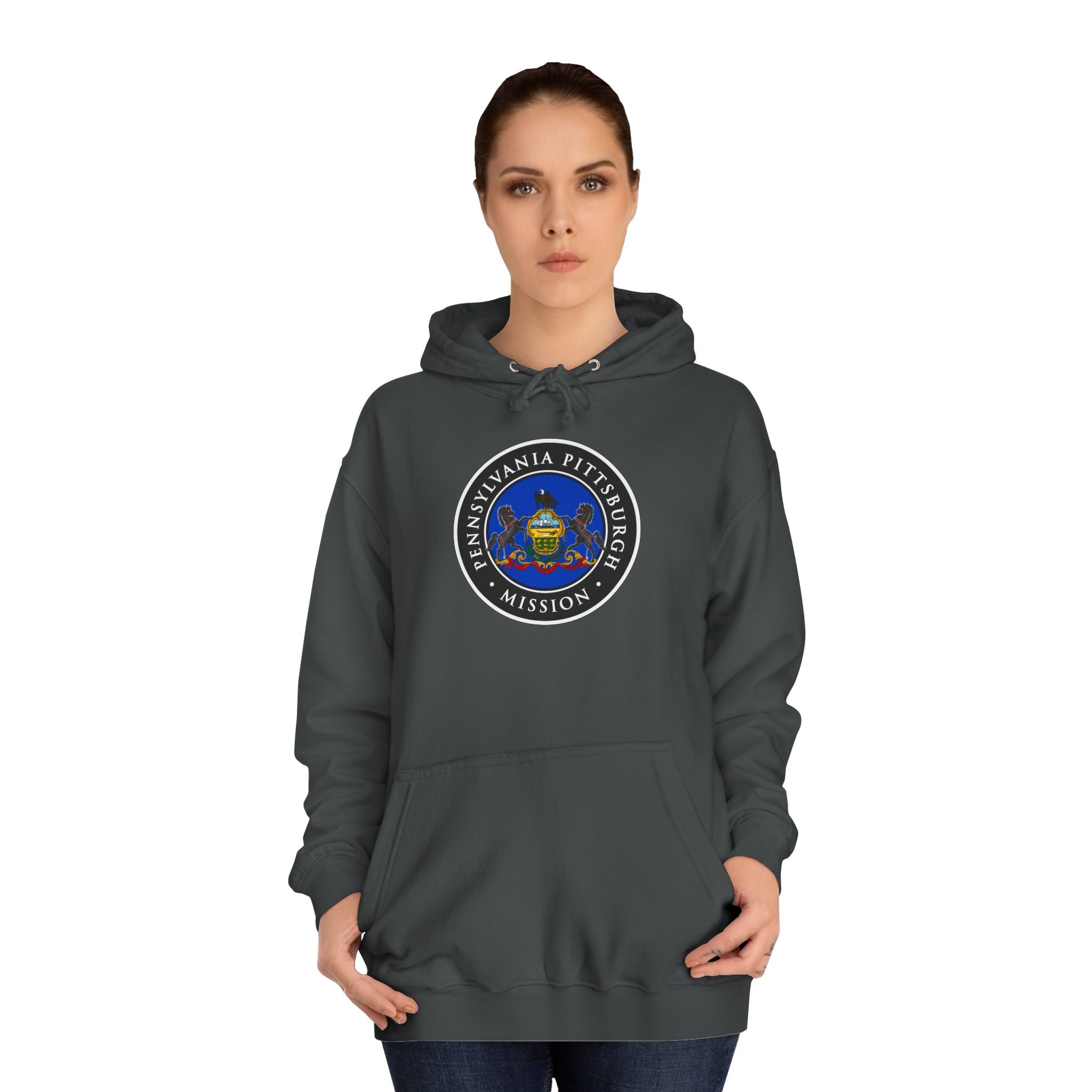 Pennsylvania Pittsburgh Mission State Flag Logo (Black Border) College Hoodie - Mission Wishlist - LDS Missionary Gift Store