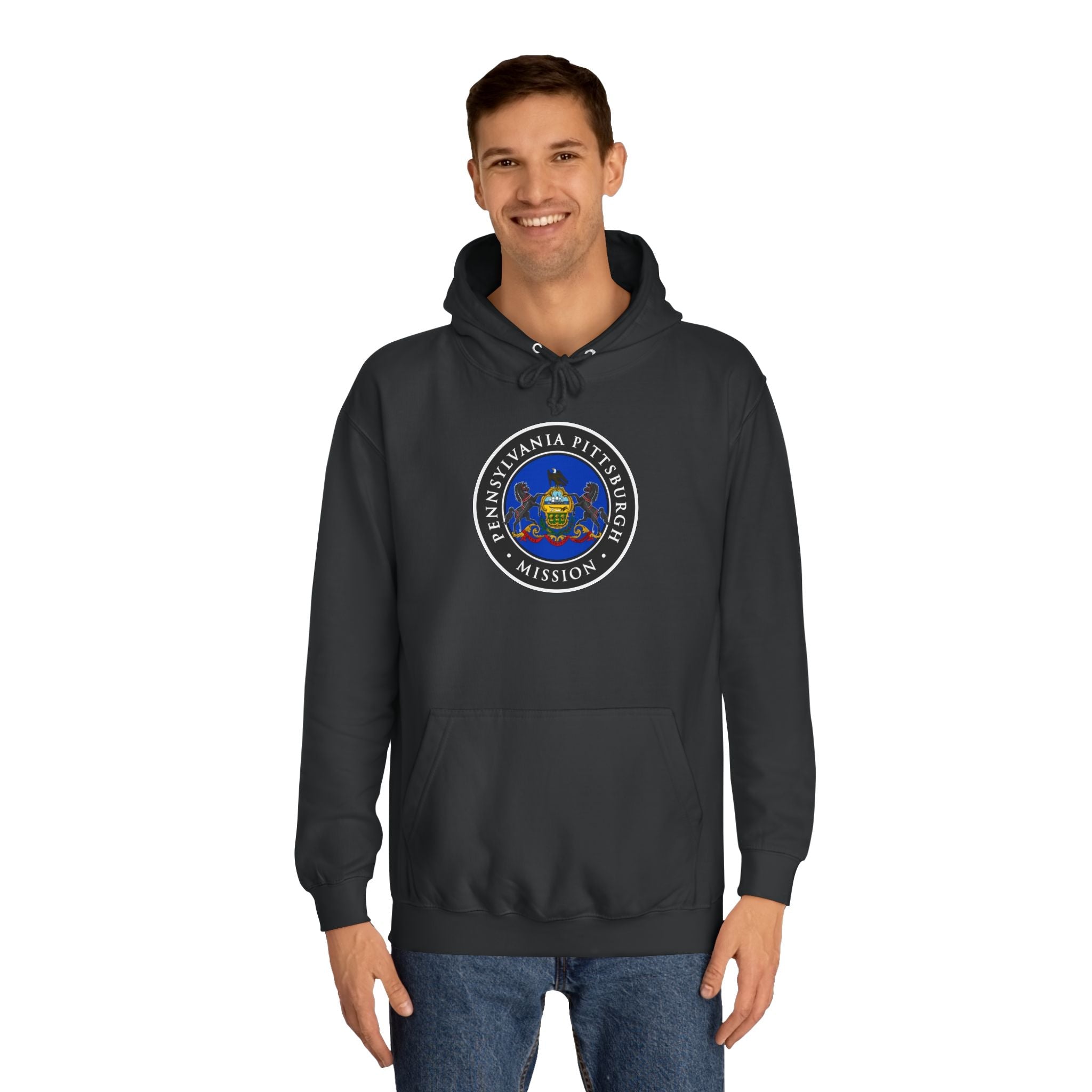Pennsylvania Pittsburgh Mission State Flag Logo (Black Border) College Hoodie - Mission Wishlist - LDS Missionary Gift Store