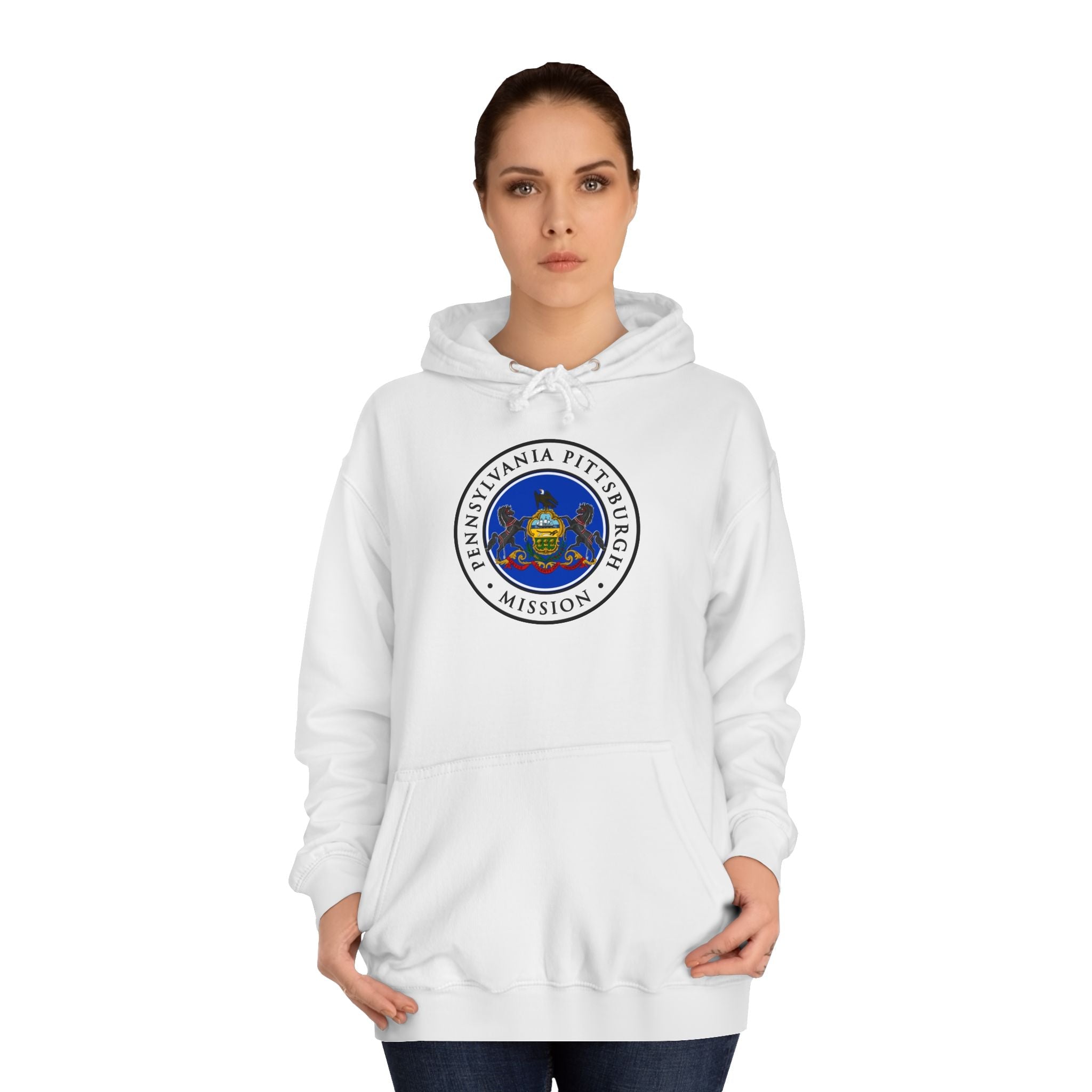 Pennsylvania Pittsburgh Mission State Flag Logo (White Border) College Hoodie - Mission Wishlist - LDS Missionary Gift Store
