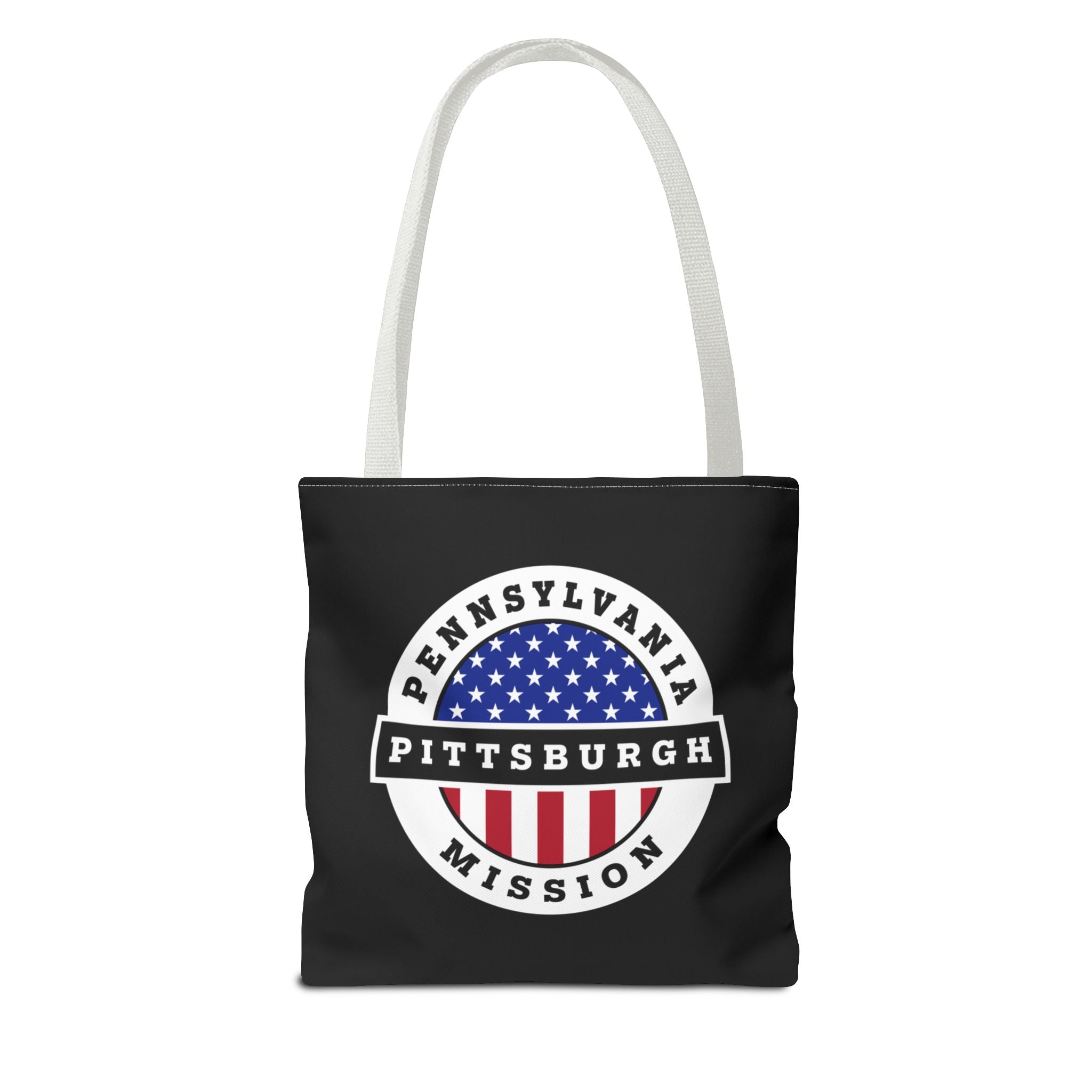 Pennsylvania Pittsburgh Mission USA Flag Logo Tote Bag Black - Mission Wishlist - LDS Missionary Gift Store