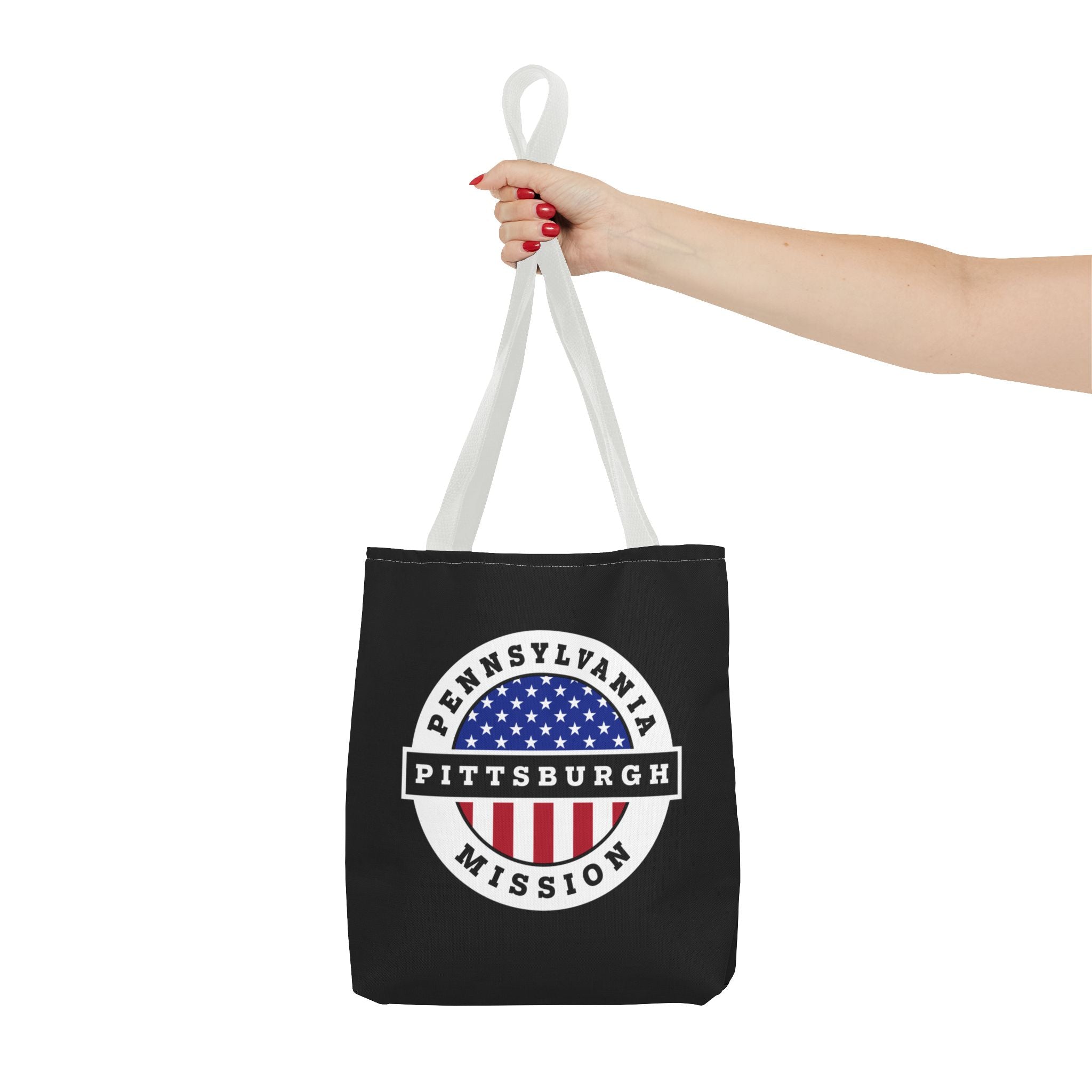 Pennsylvania Pittsburgh Mission USA Flag Logo Tote Bag Black - Mission Wishlist - LDS Missionary Gift Store