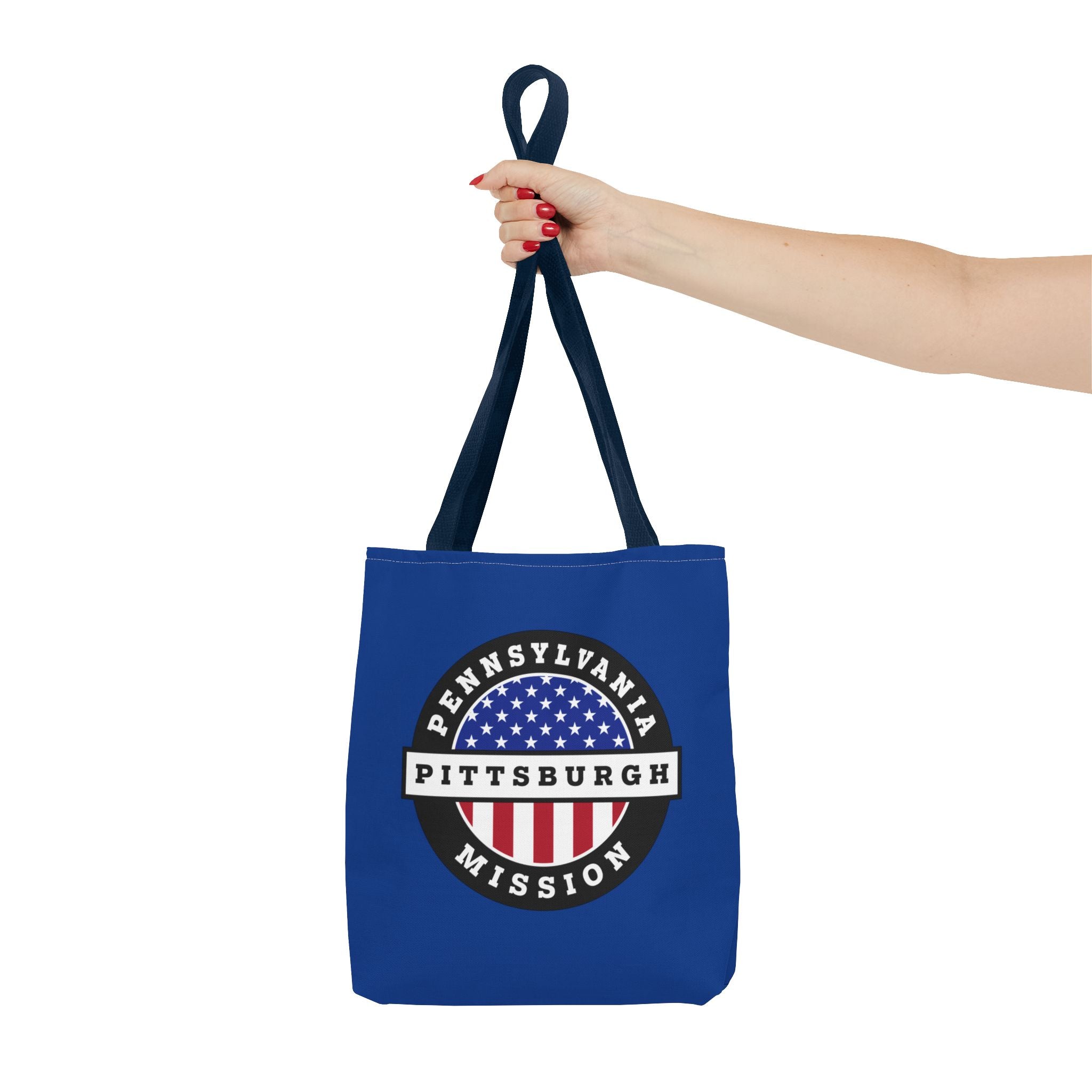 Pennsylvania Pittsburgh Mission USA Flag Logo Tote Bag Blue - Mission Wishlist - LDS Missionary Gift Store