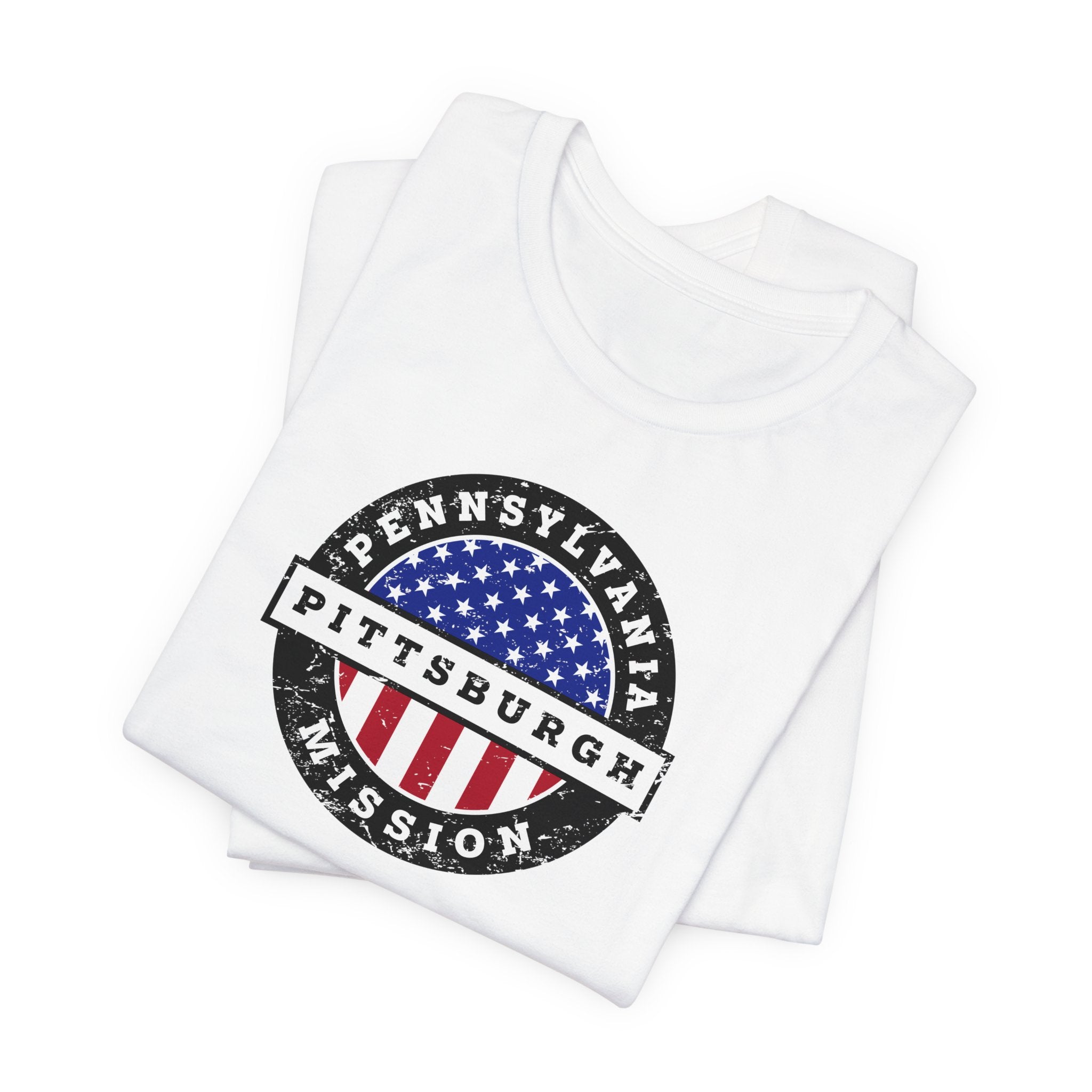 Pennsylvania Pittsburgh Mission Vintage Circular USA Flag T-Shirt - Mission Wishlist - LDS Missionary Gift Store
