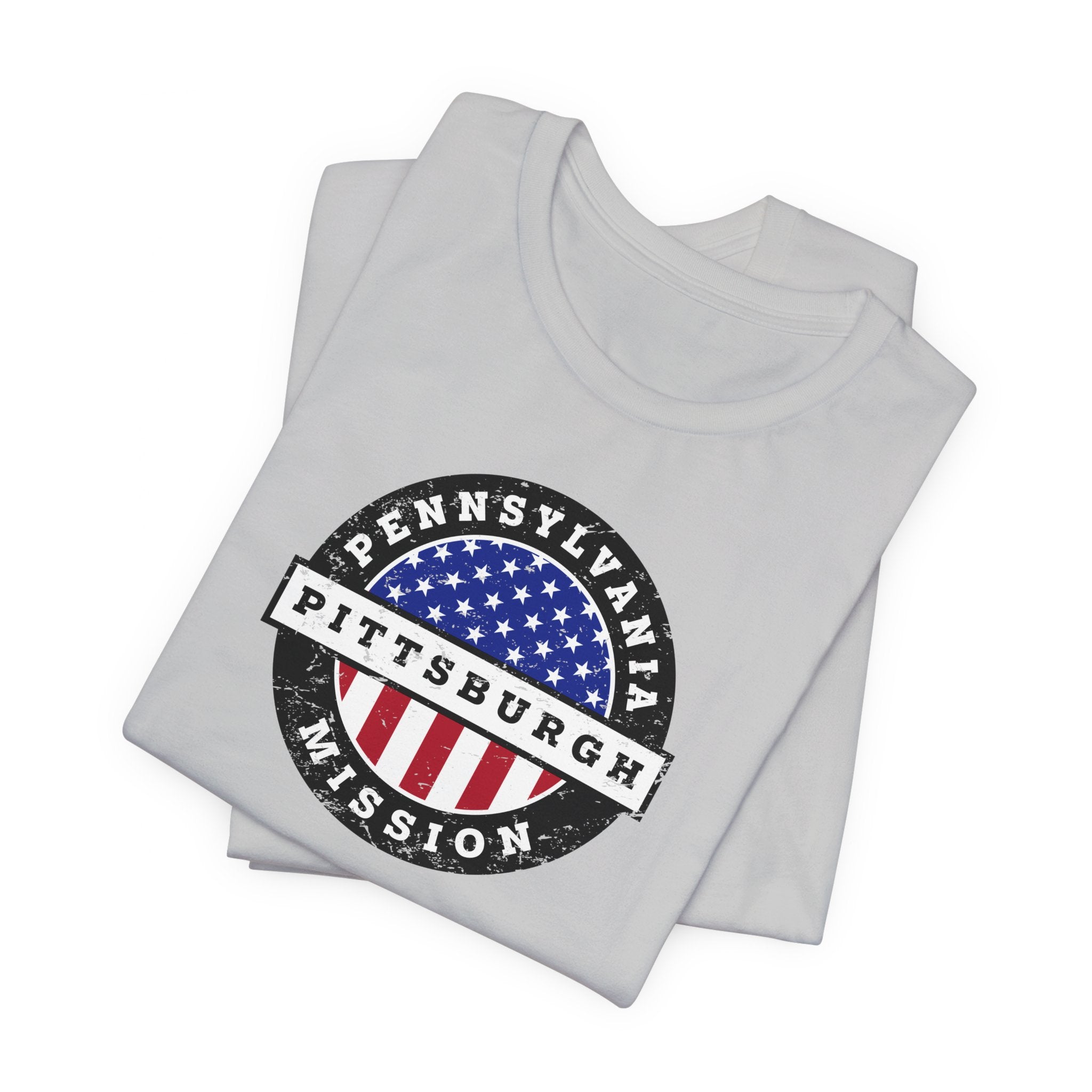 Pennsylvania Pittsburgh Mission Vintage Circular USA Flag T-Shirt - Mission Wishlist - LDS Missionary Gift Store