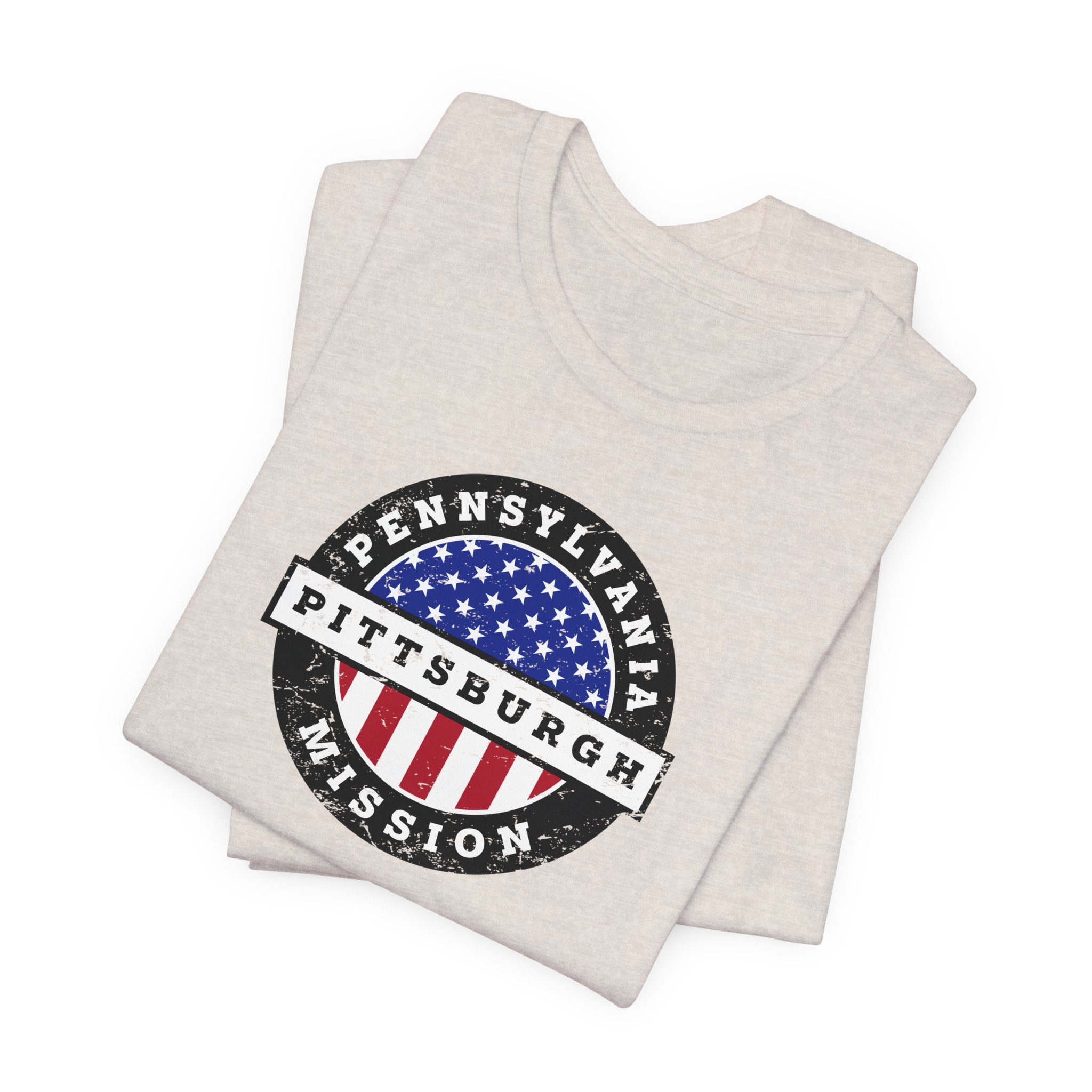 Pennsylvania Pittsburgh Mission Vintage Circular USA Flag T-Shirt - Mission Wishlist - LDS Missionary Gift Store