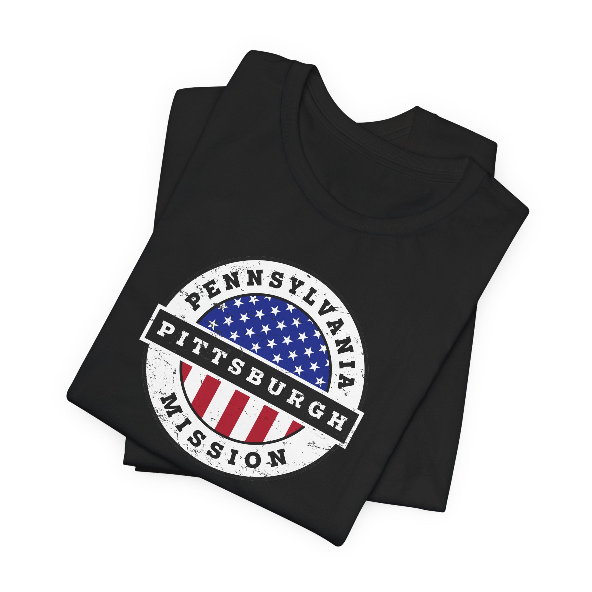Pennsylvania Pittsburgh Mission Vintage Circular USA Flag T-Shirt - Mission Wishlist - LDS Missionary Gift Store