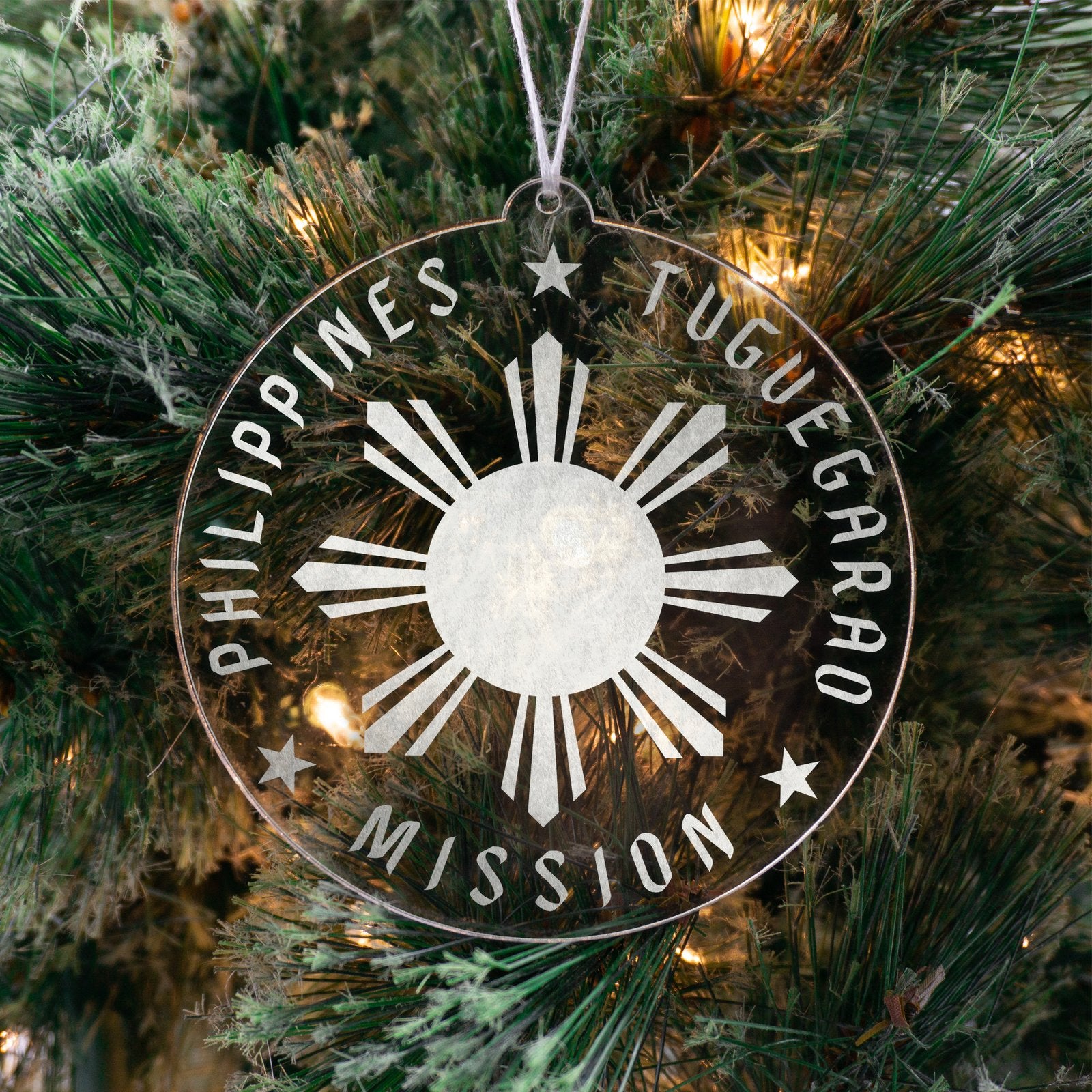 LDS Philippines Tuguegarao Mission Christmas Ornament hanging on a Tree