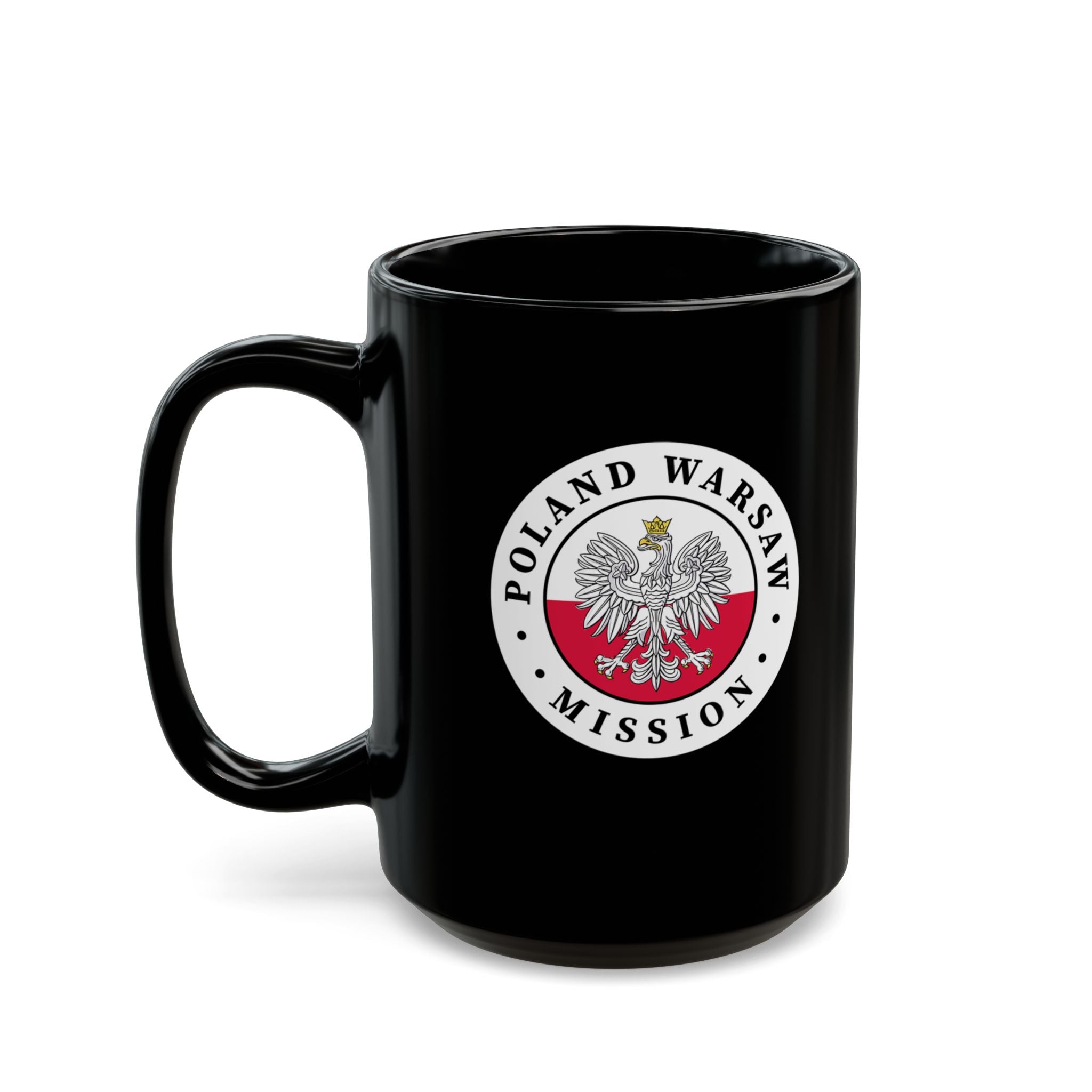 Poland Warsaw Mission Circular Flag Black Ceramic Mug - Latter-Day Saint LDS Missionary Gift - Book of Mormon